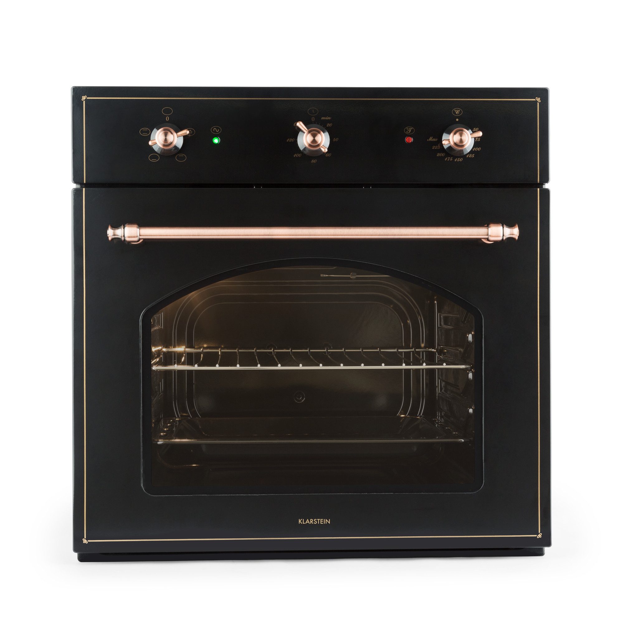 Klarstein Backofen Vilhelmine, mit 2-fach-Teleskopauszug, aushängbare Backofentür für einfache Reinigung, Einbau-Backofen Garzeittimer Grill Vintage Küche