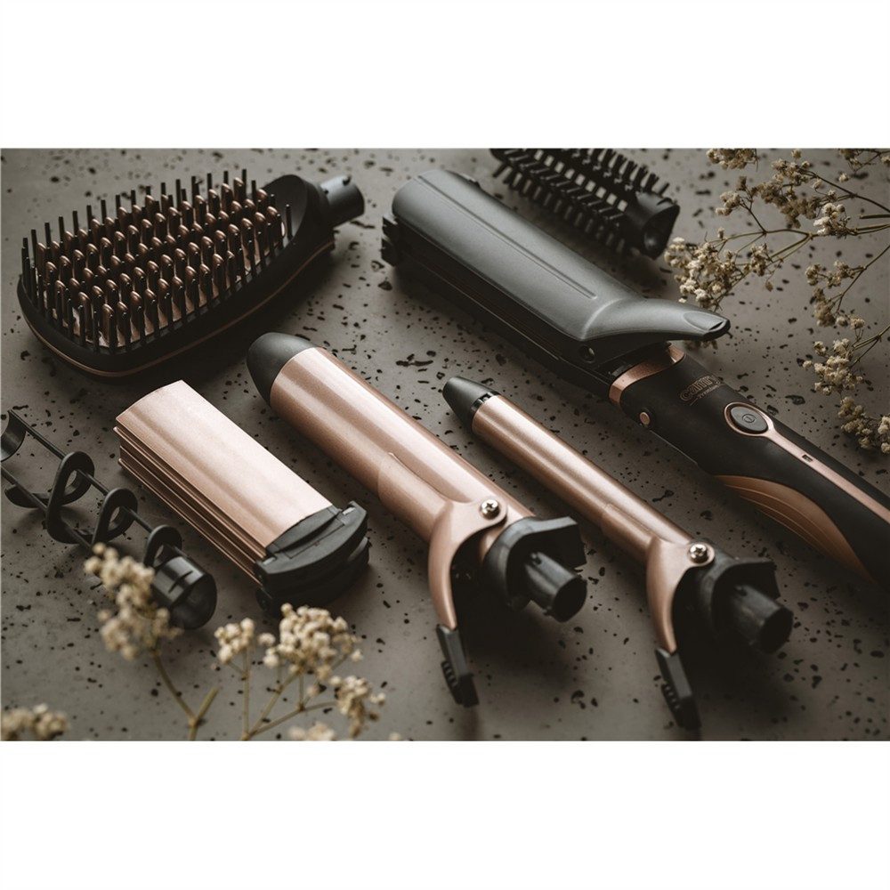 Camry Haarstyling-Set CR 2024 5-in-1 Lockenstab und Glätteisen Set mit Keramik-Aufsätzen, 19 mm und 32 mm Lockenstab, Kreppeisen, Welleneisen, Glättbürste