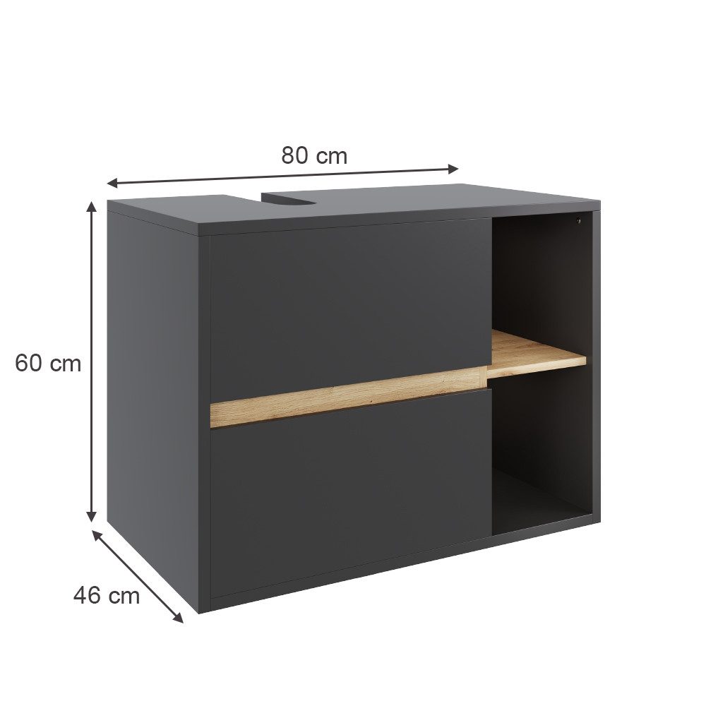 Vicco Waschbeckenunterschrank Viola, Grau/Artisan, 80 x günstig online kaufen
