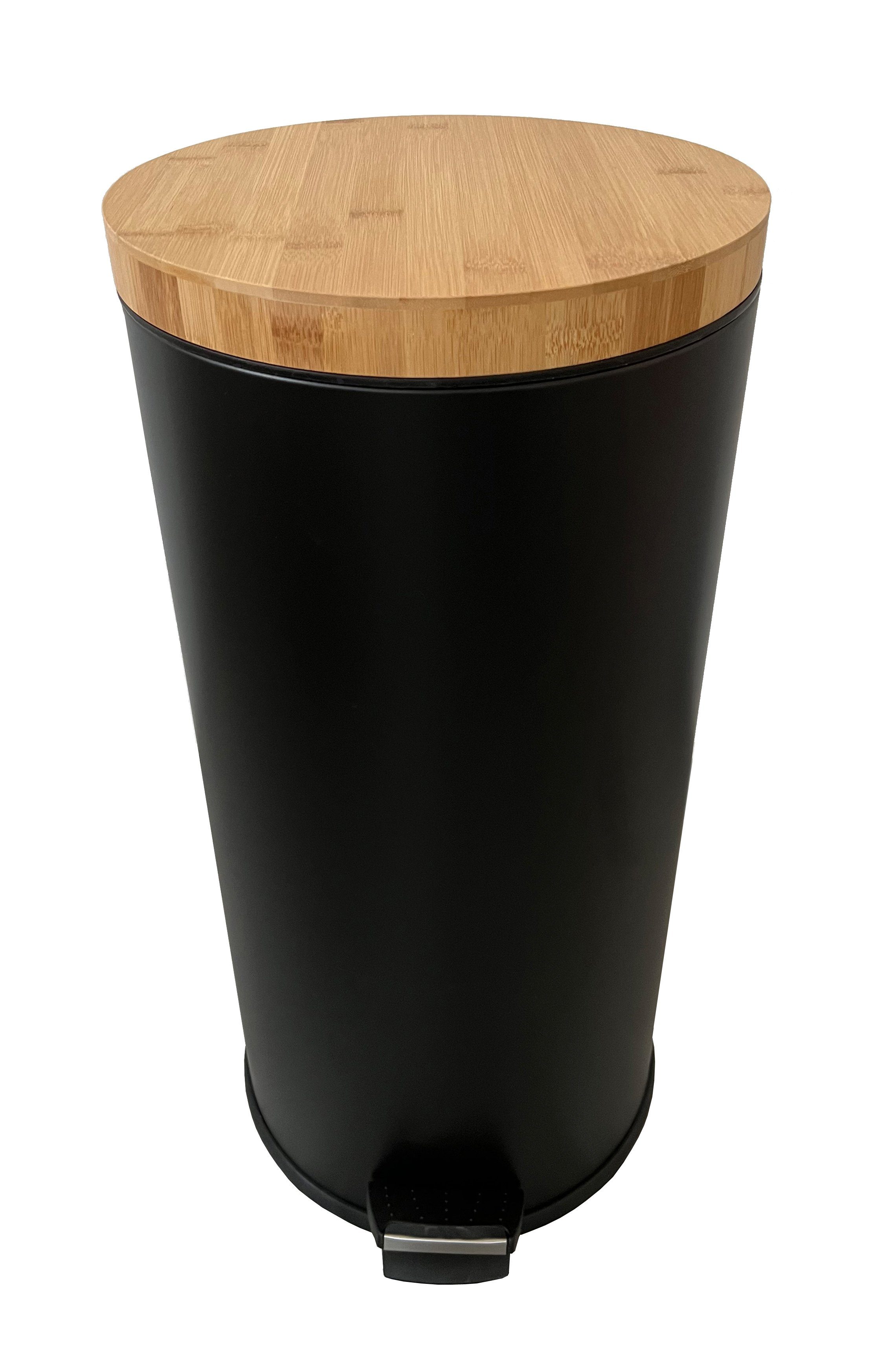 ADOB Mülleimer Abfalleimer Tretabfalleimer Schwarz-Matt (20 oder 30 Liter), Bambus Deckel, herausnehmbarer Inneneimer, keine Fingerabdrücke
