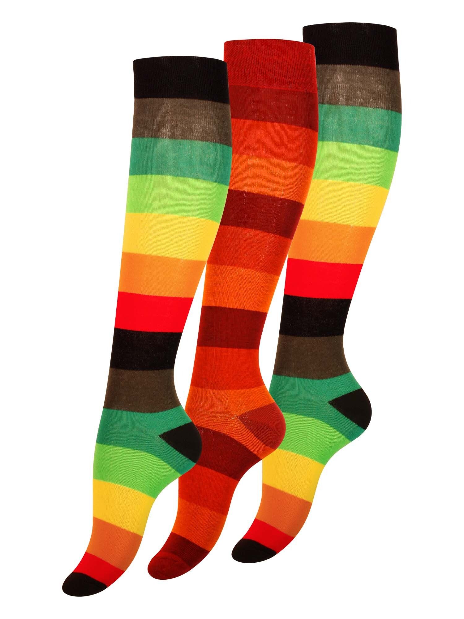 Cotton Prime® Kniestrümpfe Baumwollkniestrümpfe mit Streifen (3-Paar) in angenehmer Baumwollqualität