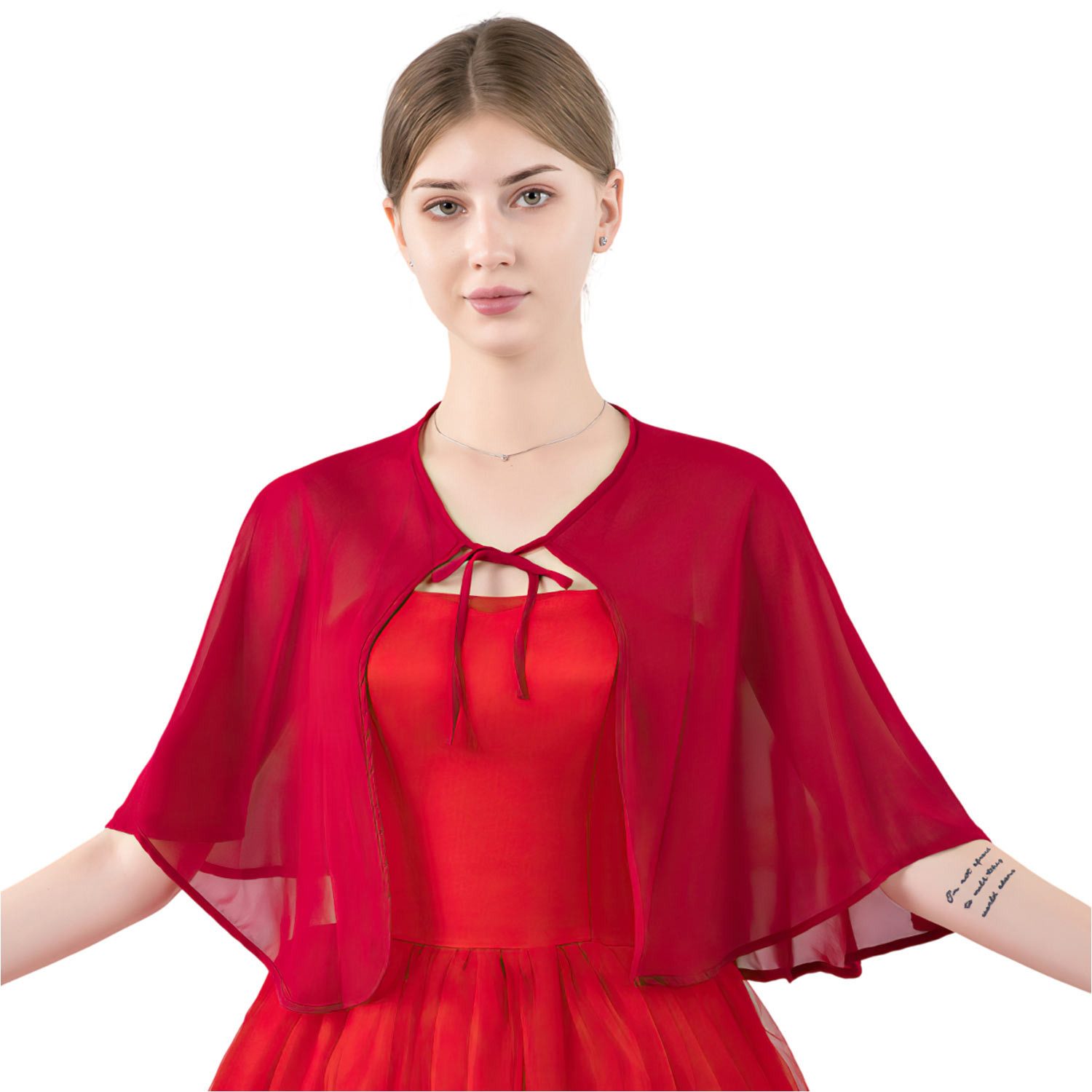 Refttenw Bolero Chiffon Bolero Damen Festlich Stola für Abendkleid, Sommer Strickjacke Brautjacke mit Band