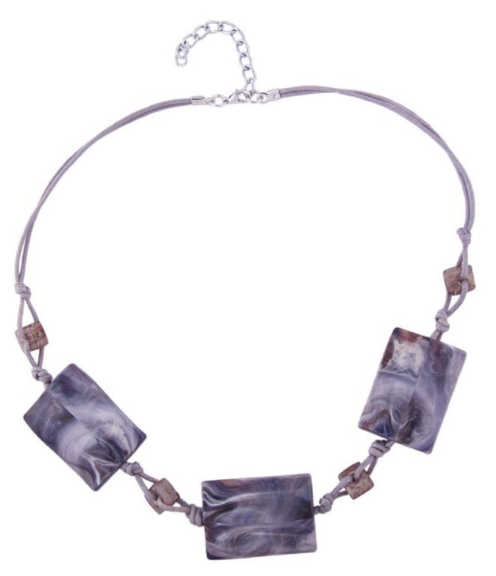 Collier Kette Pillow-Perle wolfsgrau-marmoriert Kordel 45 cm Kunststoff