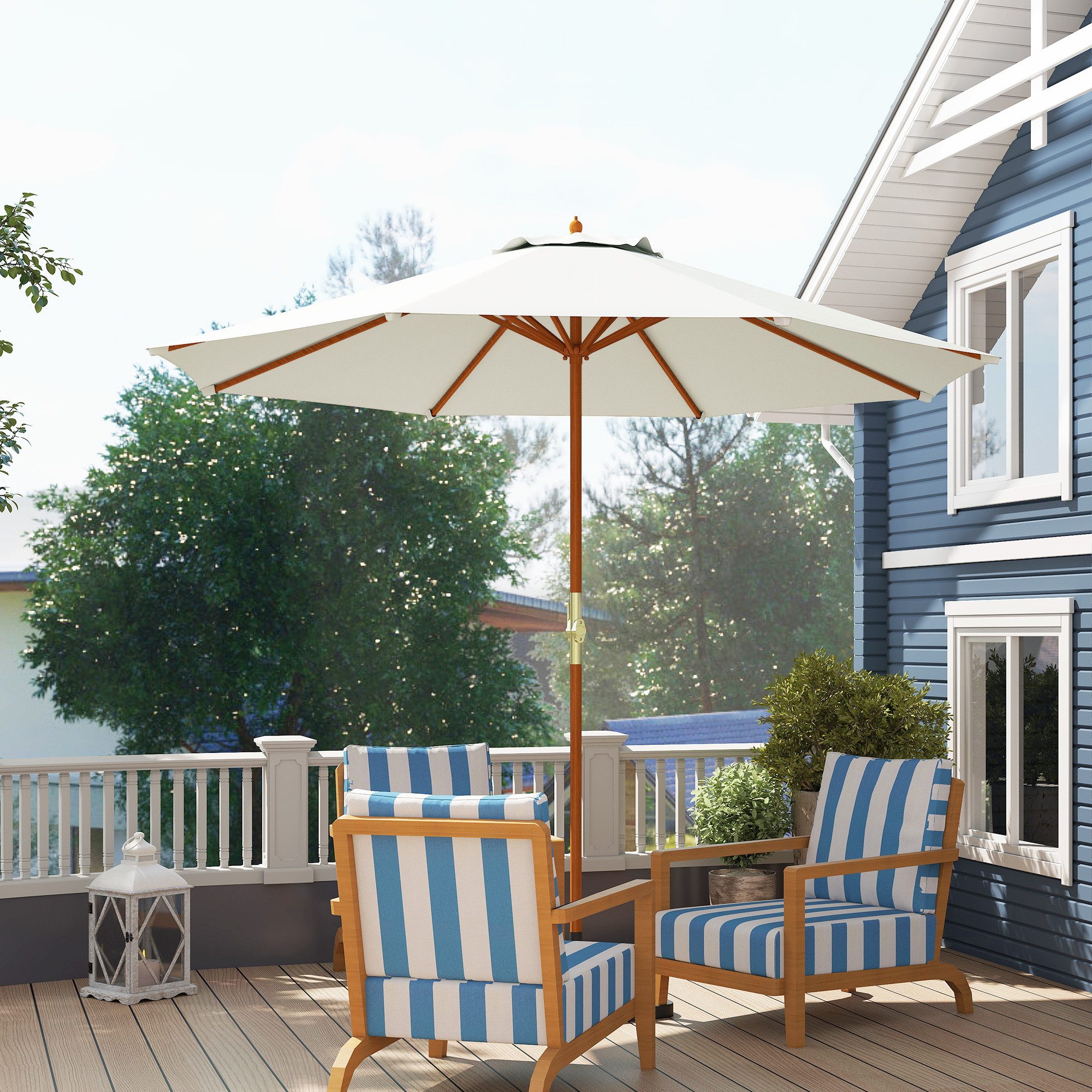 Outsunny Sonnenschirm Holz, Balkonschirm, Creme, LxB: 270x270 cm, Gartenschirm, Holzschirm, Ø270 x 250 cm
