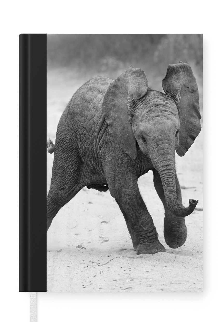 MuchoWow Notizbuch Elefant - Baby - Tiere - Kröte - Schwarz und weiß, Journal, Merkzettel, Tagebuch, Notizheft, A5, 98 Seiten, Haushaltsbuch