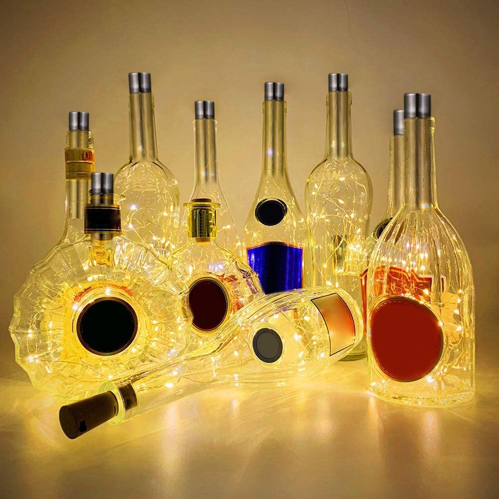 Sunicol LED-Lichterkette 15/20 LED Weinflasche Kork Flaschenlicht Lichterkette für Deko,6 Stück, Wasserdicht Warmes Weiß