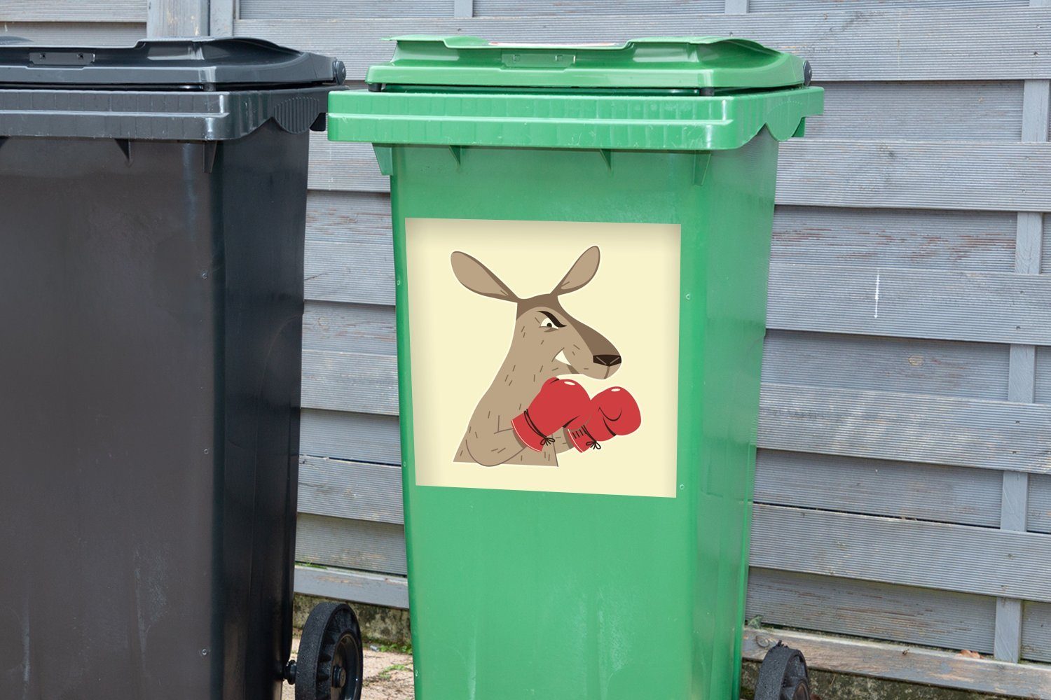 (1 - Wandsticker Känguru Container, - Mülleimer-aufkleber, Pastell Abfalbehälter Boxhandschuhe Sticker, Mülltonne, St), MuchoWow