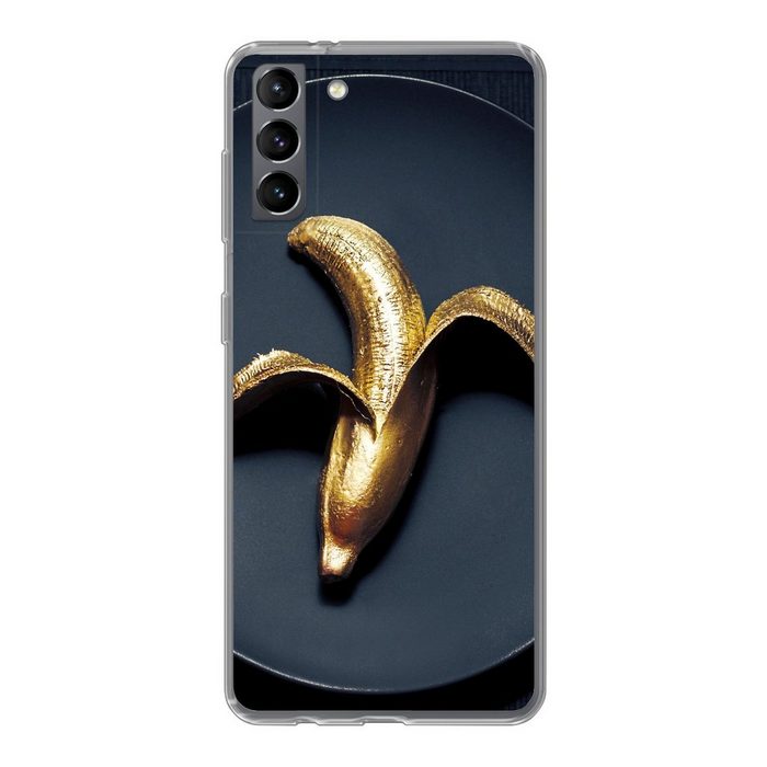 MuchoWow Handyhülle Goldene Banane auf dunklem Hintergrund Phone Case Handyhülle Samsung Galaxy S21 Plus Silikon Schutzhülle