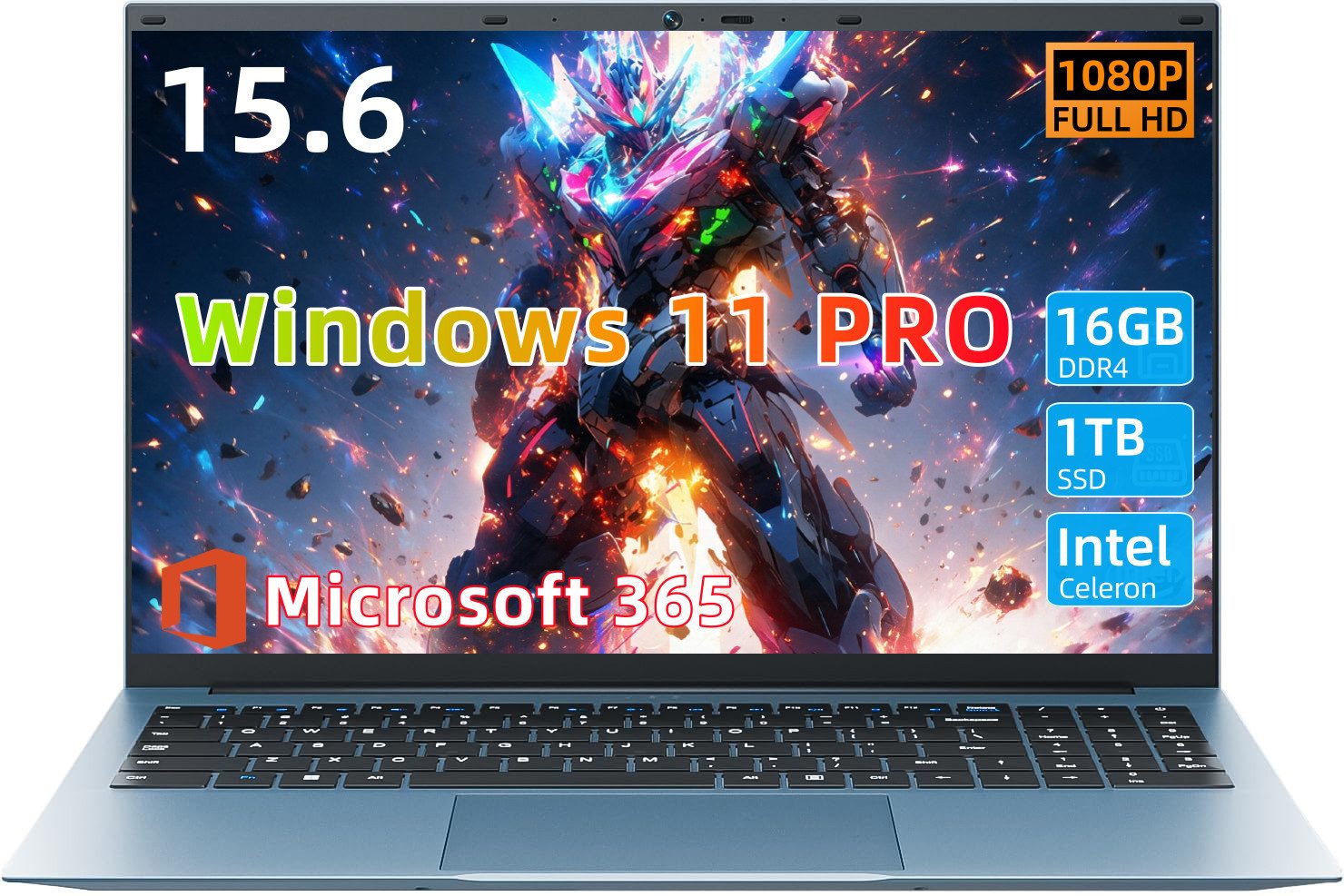 MENGHU 15,6 Zoll Laptop Windows 11 Pro 16GB RAM 1TB SSD – inkl. Microsoft 365 Notebook (Intel® Celeron® N5100‌ N5100, 16 GB, 1024 GB SSD)