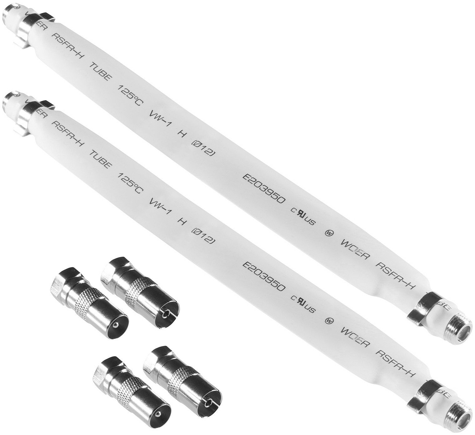 Poppstar SAT Fensterdurchführung SAT Kabel flach SAT-Kabel, (21.5 cm), 21,5cm Durchführung 2mm ultra-flach, Kupplungen 4x F-Stecker, weiß