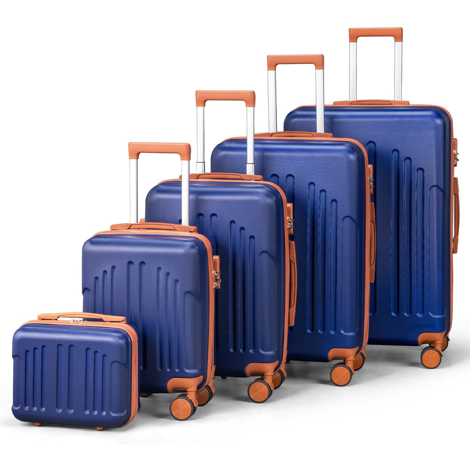 LALAHO Trolleyset Kofferset Hartschalenkoffer Trolley 360° Rollen, 4 Rollen, (5 tlg), Reisekoffer Set mit Kosmetikkoffer, Koffer & Trolleys, Dunkelblau