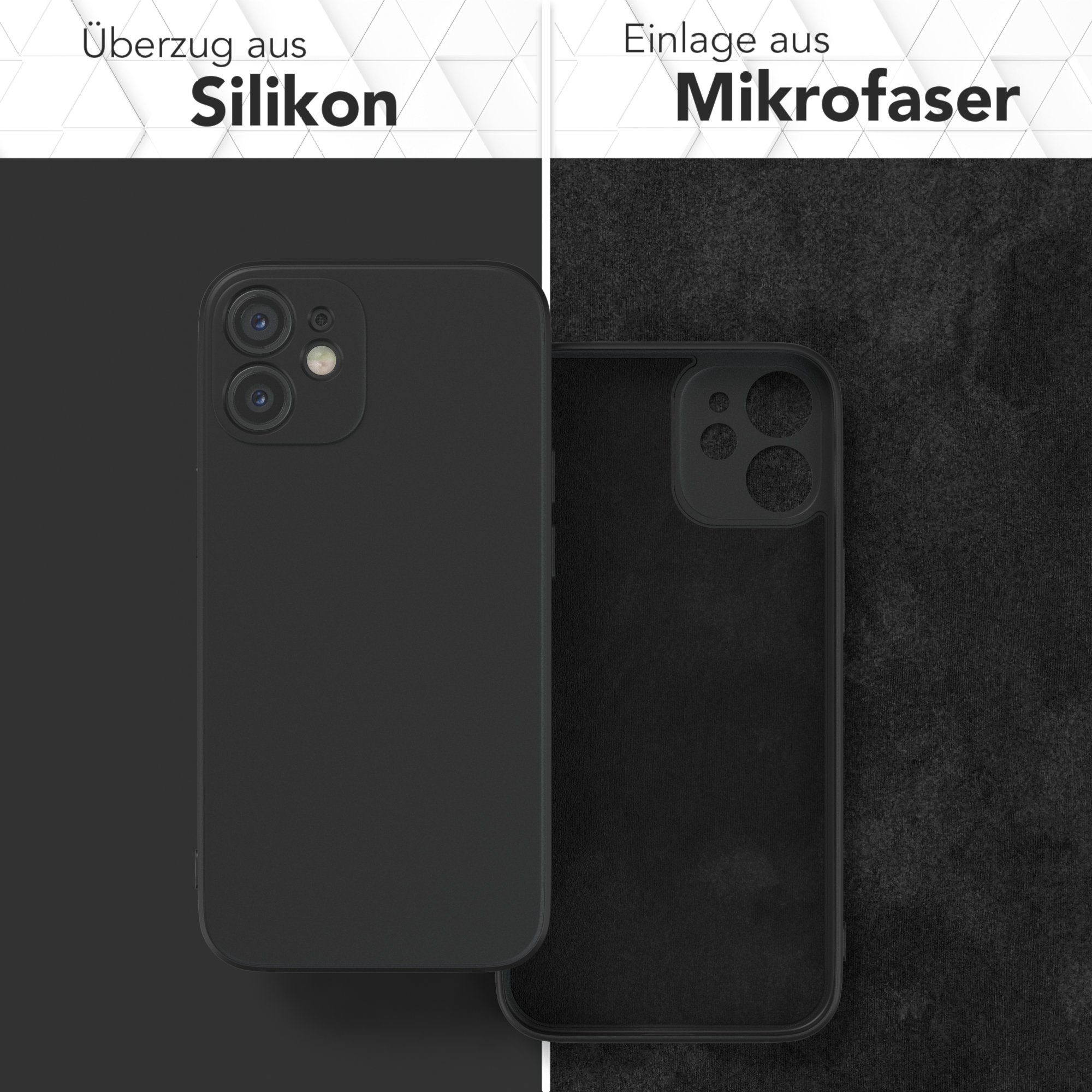 EAZY CASE Handyhülle für Apple iPhone 12 Mini Hülle Silikon 5,4 Zoll, Silikon Schutzhülle mit Kameraschutz kratzfest Back Cover Etui Schwarz