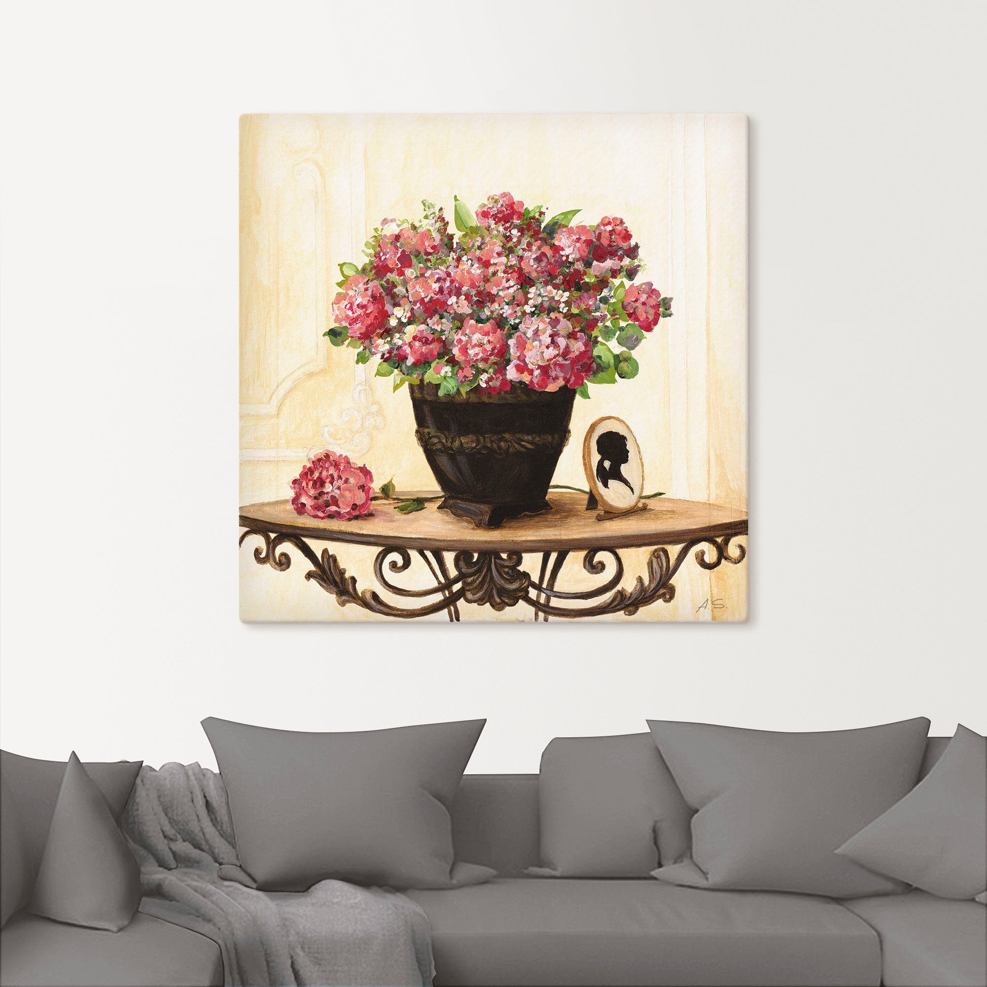 Artland Leinwandbild Bouquet von roten Hortensien, Arrangements (1 St), auf Holzrahmen gespannt