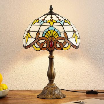 Lindby Tischleuchte Audrey, Leuchtmittel nicht inklusive, Tiffany, bleifreies Glas, Stahl, multicolour, braun antik, 1 flammig