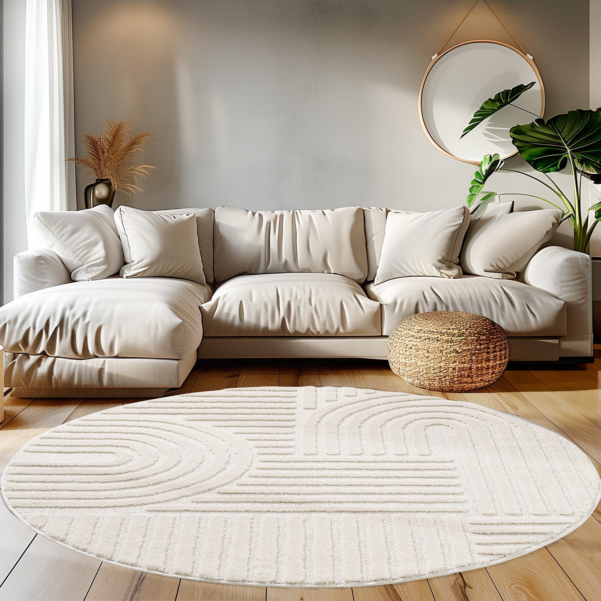 Teppium Designteppich Boho-Design, Rund, Höhe: 20 mm, Teppich Wohnzimmer Boho Design 3D Optik Skandinavische Stil