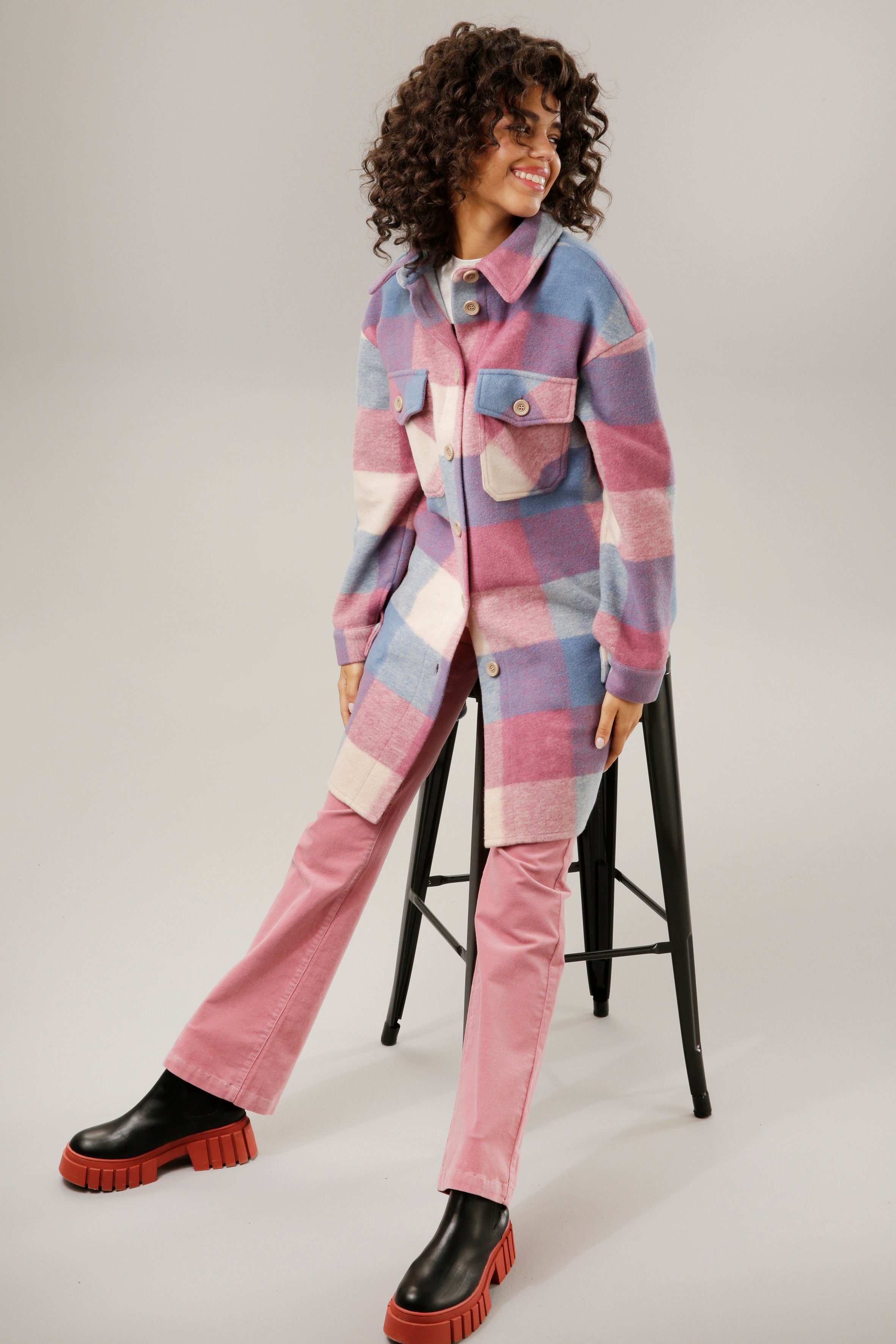 Aniston CASUAL Fleecejacke im Karo-Dessin