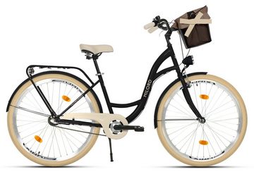 MILORD BIKES Cityrad Milord City Fahrrad Korb Damen, 28/26 Zoll, Schwarz-Creme, 3-Gang, 3 Gang, Nabenschaltung