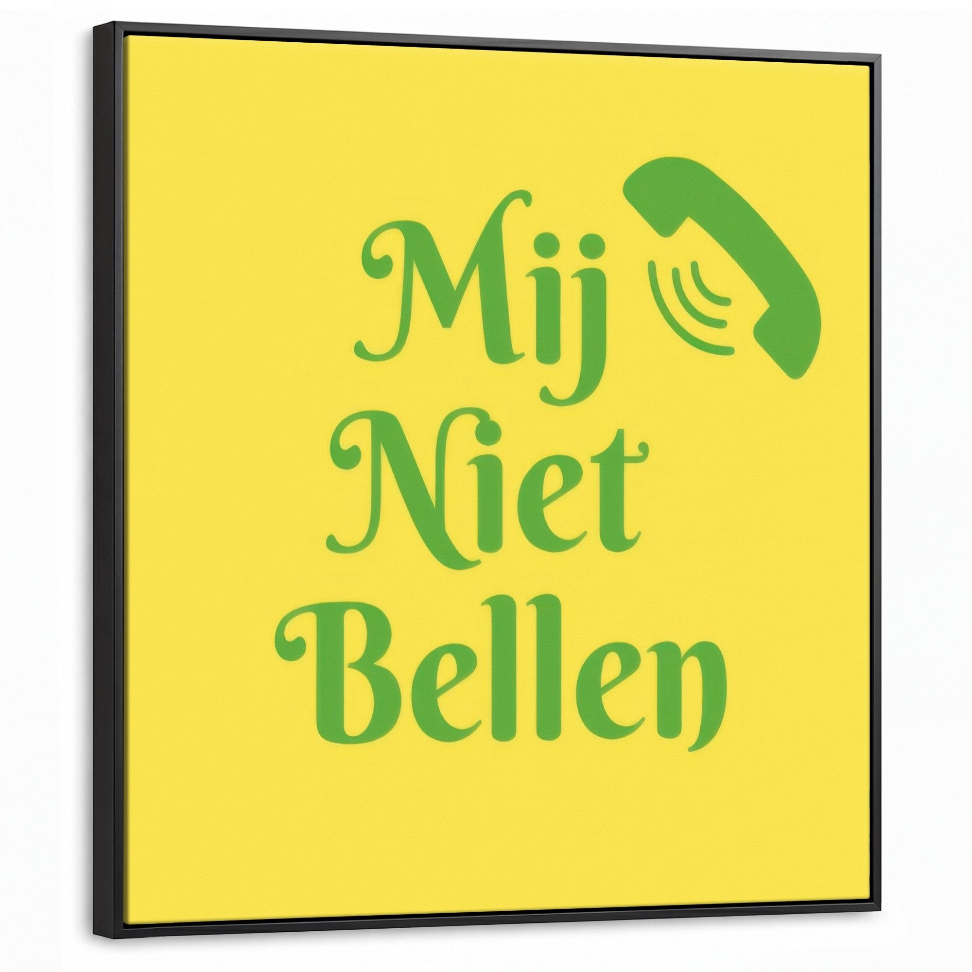 OneMillionCanvasses® Leinwandbild mit Rahmen - Rufen Sie mich nicht an - Telefon - Gelb, Fotodruck (1 St), Bilder groß Wohnzimmer Schlafzimmer 90x90cm
