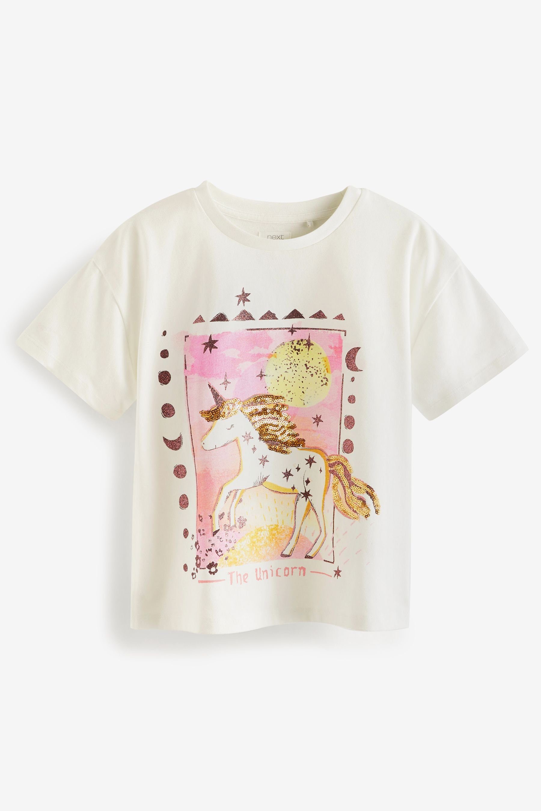 Next T-Shirt T-Shirt mit Pailletten-Einhorn im Tarot-Design (1-tlg)
