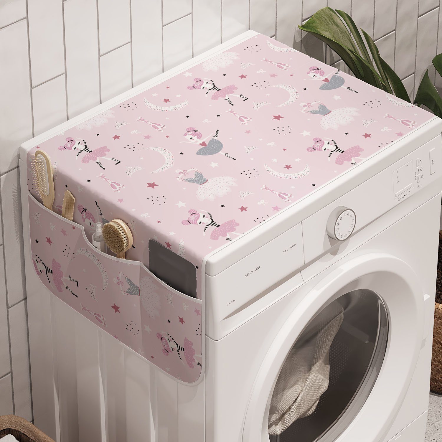 Abakuhaus Badorganizer Anti-Rutsch-Stoffabdeckung für Waschmaschine und Trockner, Kindisch Pastellfarbig Ballerina