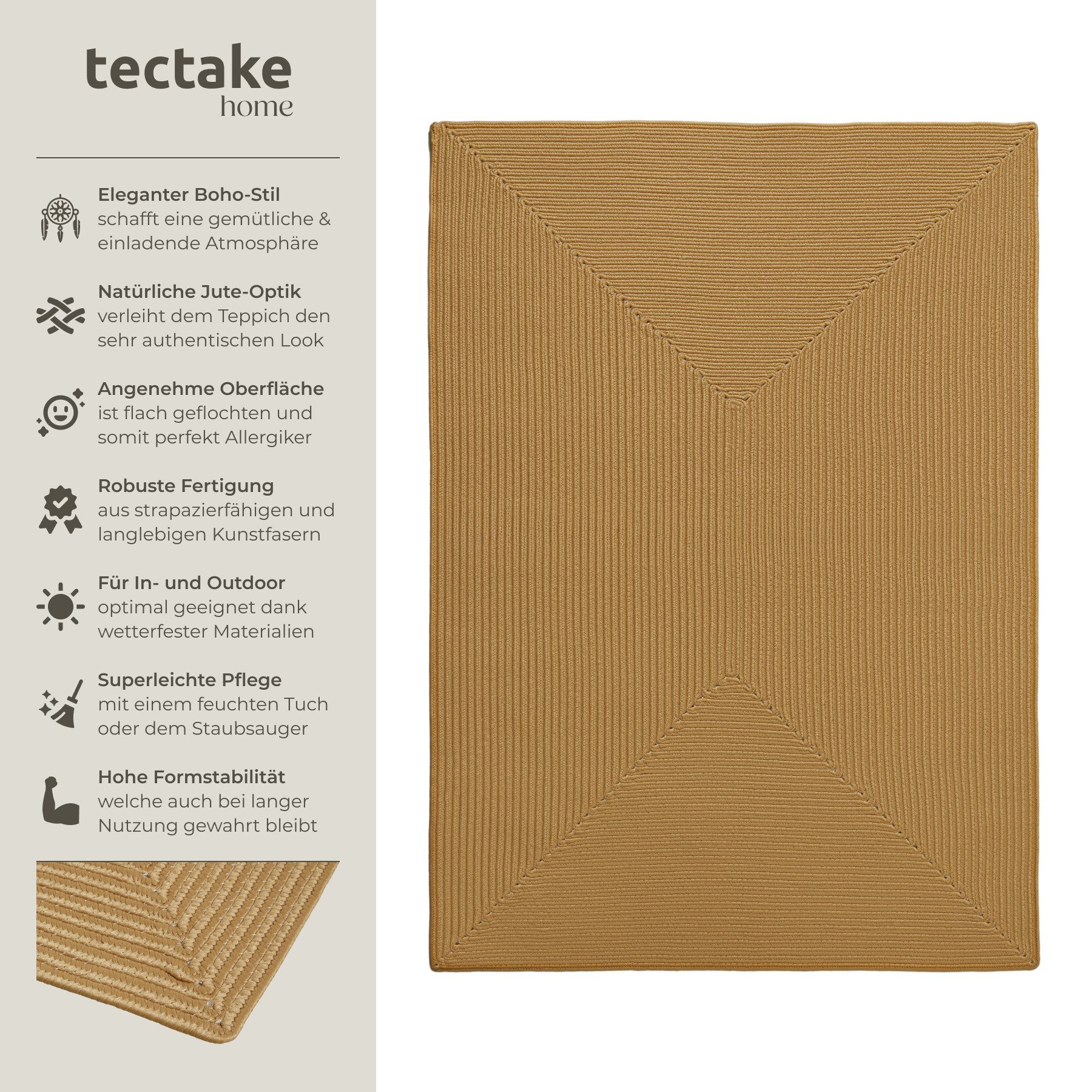 tectake Teppich Geflochtener Teppich, Rechteck, Höhe: günstig online kaufen