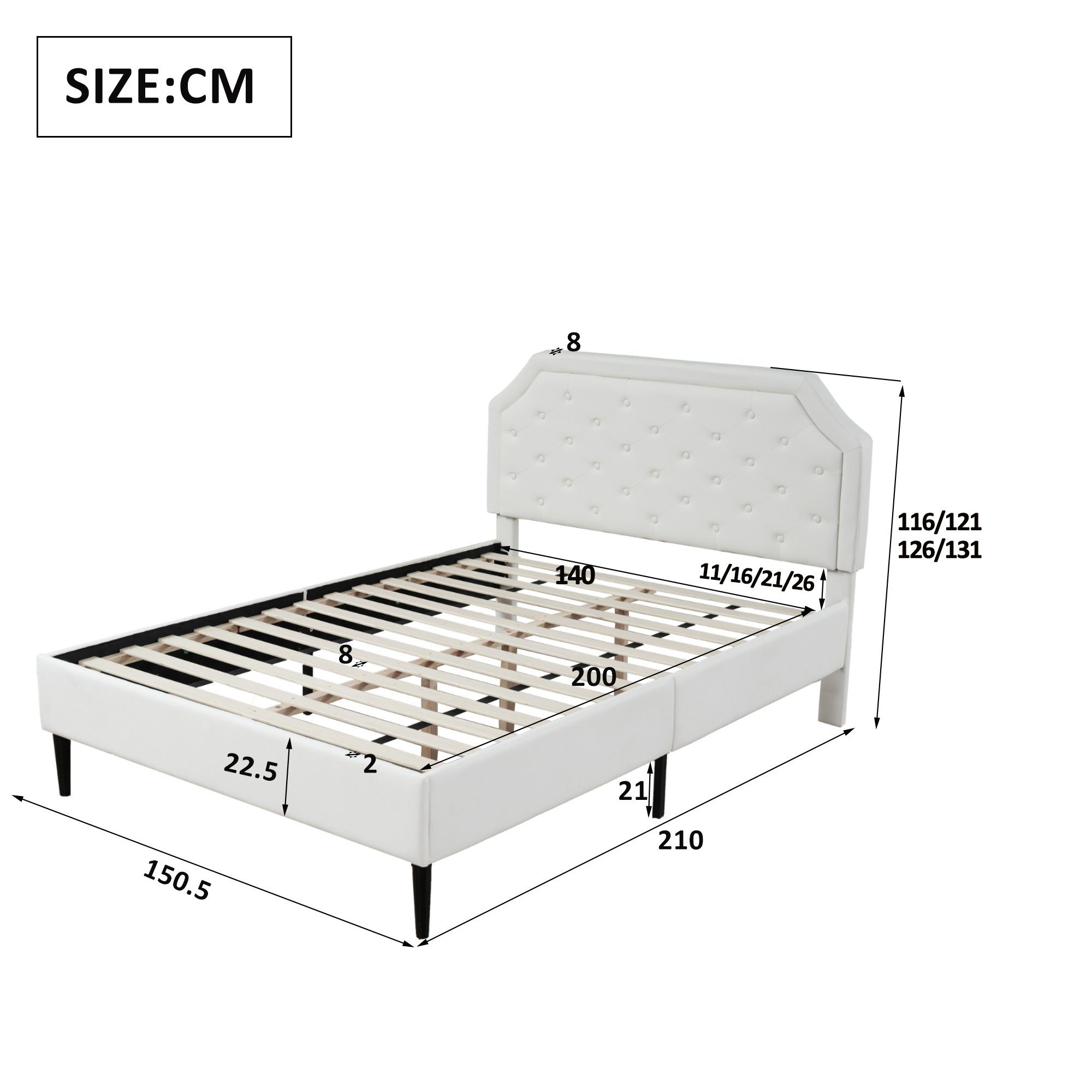 PU, (140x200cm) Erwachsenenbett, Ulife Polsterbett Weiß Jugendbett, Doppelbett,