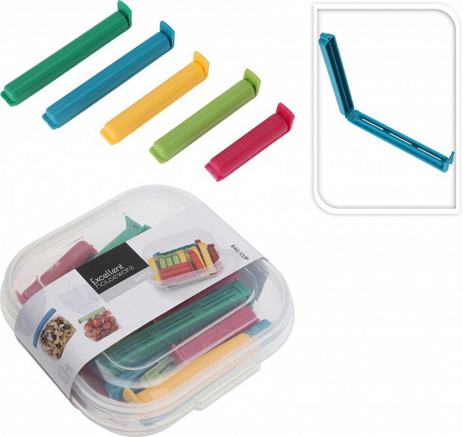 Koopman Verschlussklammer Frischhalteclips Clips Beutelclips Kunststoff 24er Set (Stück, 24-tlg., Packung), 3 Größen, 10,5cm, 6 Farben, 8,5cm, 6,5cm