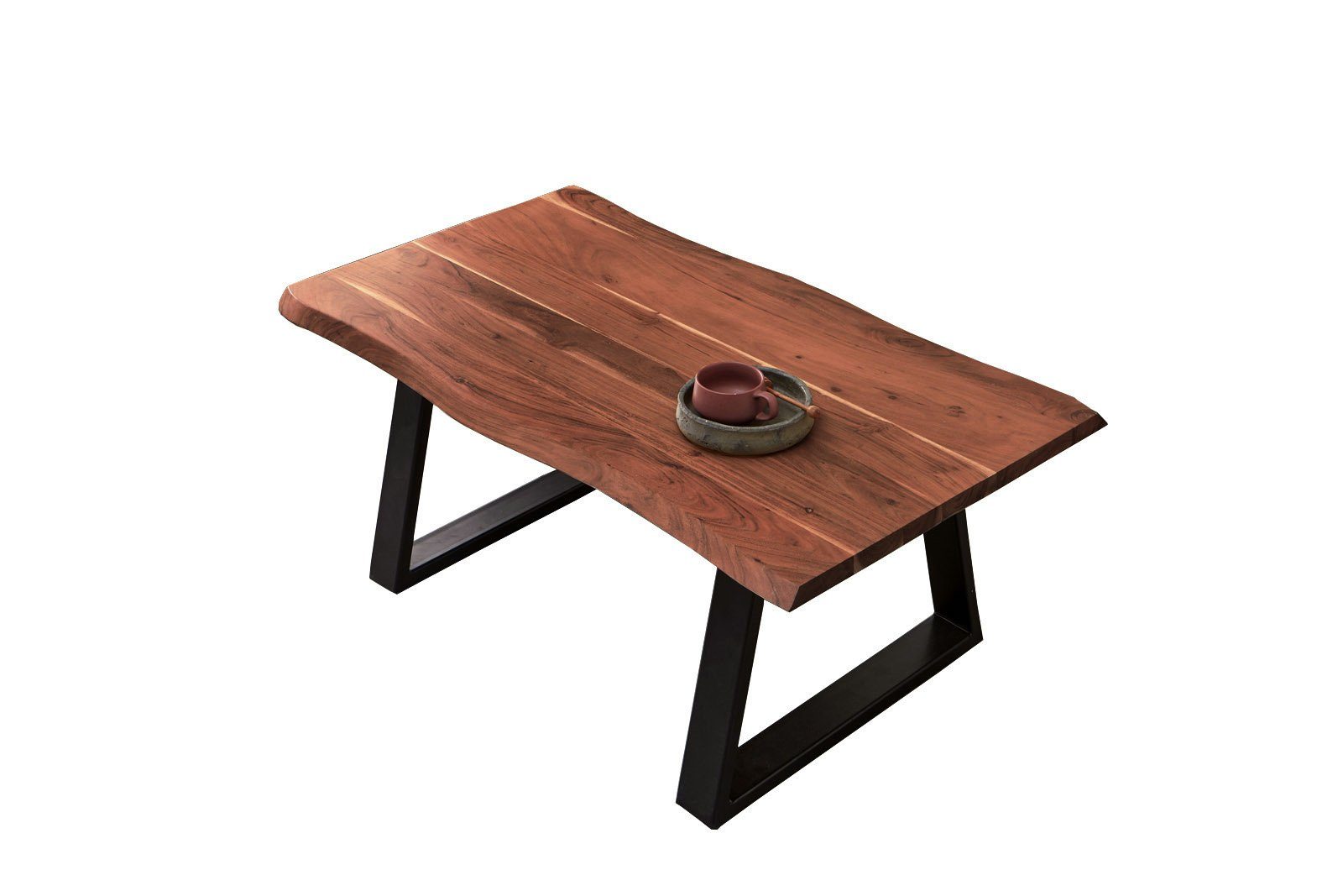 Stärke Massivholz, Tischplatte 26mm, natürliche der Couchtisch Baumkante Junado® Matteo, nussbaumfarben Akazie