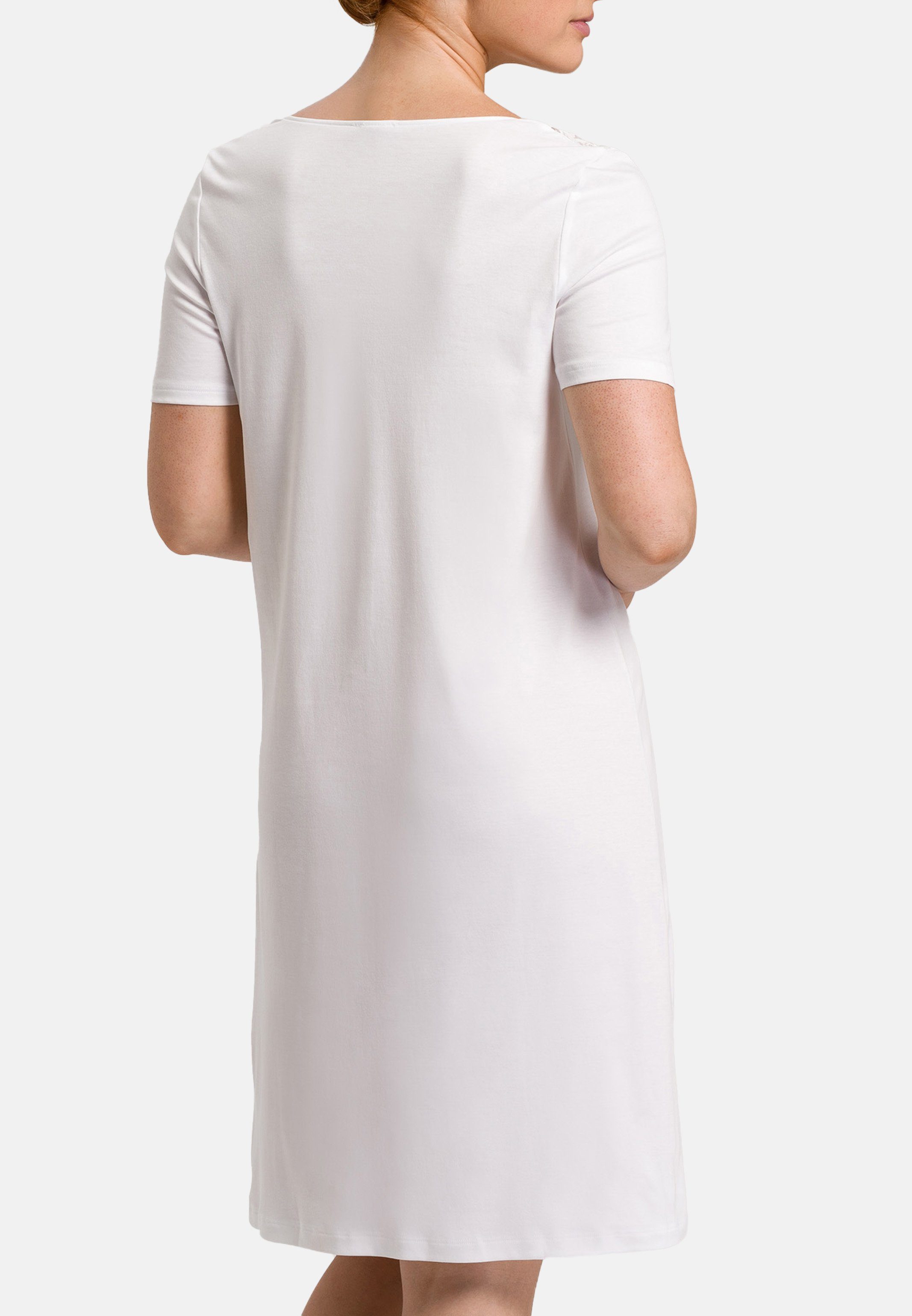 - Kurzarm Weiß Details Baumwolle Spitzen Nachthemd Hanro Mit (1-tlg) - Nachthemd Moments