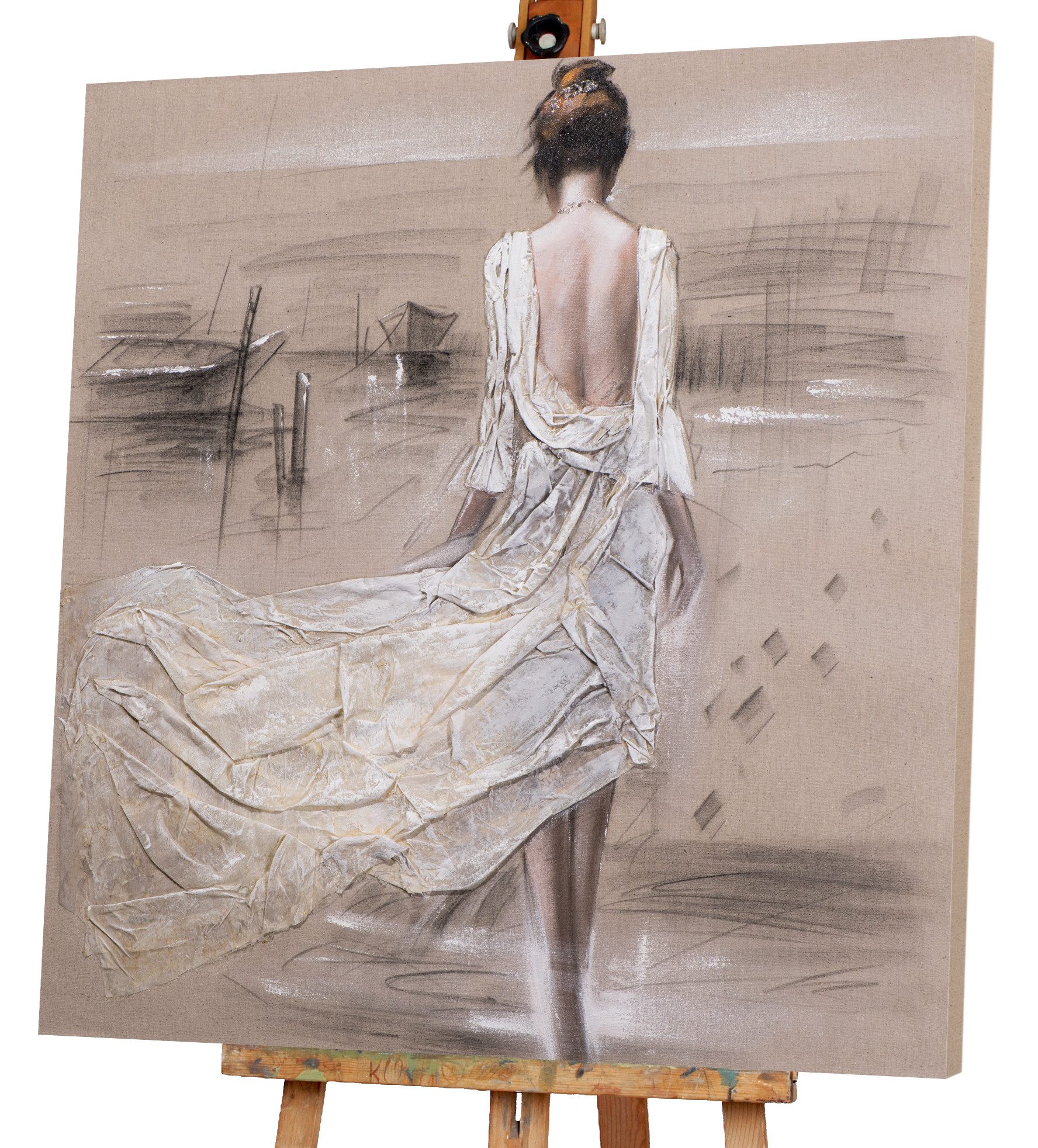 ArtUniverse Gemälde Leinwandbild Dame am Hafen 100 x 100 cm, Menschenmotiv