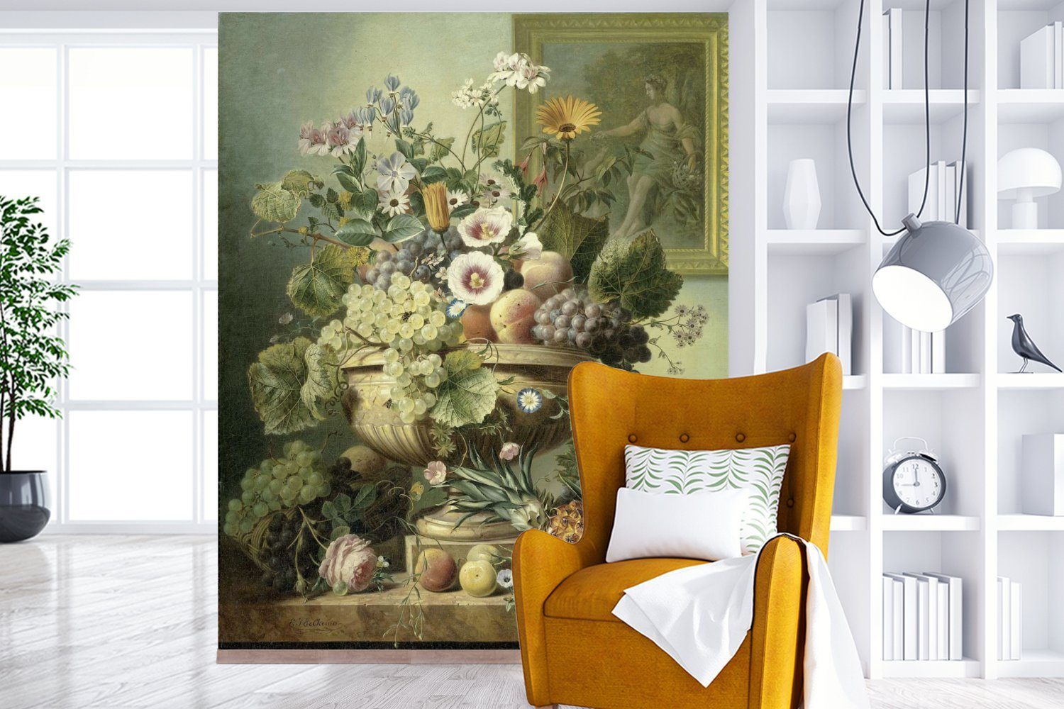 MuchoWow Fototapete Stilleben mit Blumen und Gemälde Jelles Fototapete St), - von Schlafzimmer (3 Früchten Eelkema, Vliestapete Küche, für bedruckt, Wohnzimmer Eelke Matt
