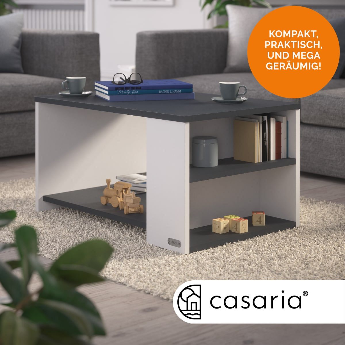 Casaria Couchtisch Santa Cruz, Holz Weiß Schwarz Wohnzimmertisch mit Staura günstig online kaufen