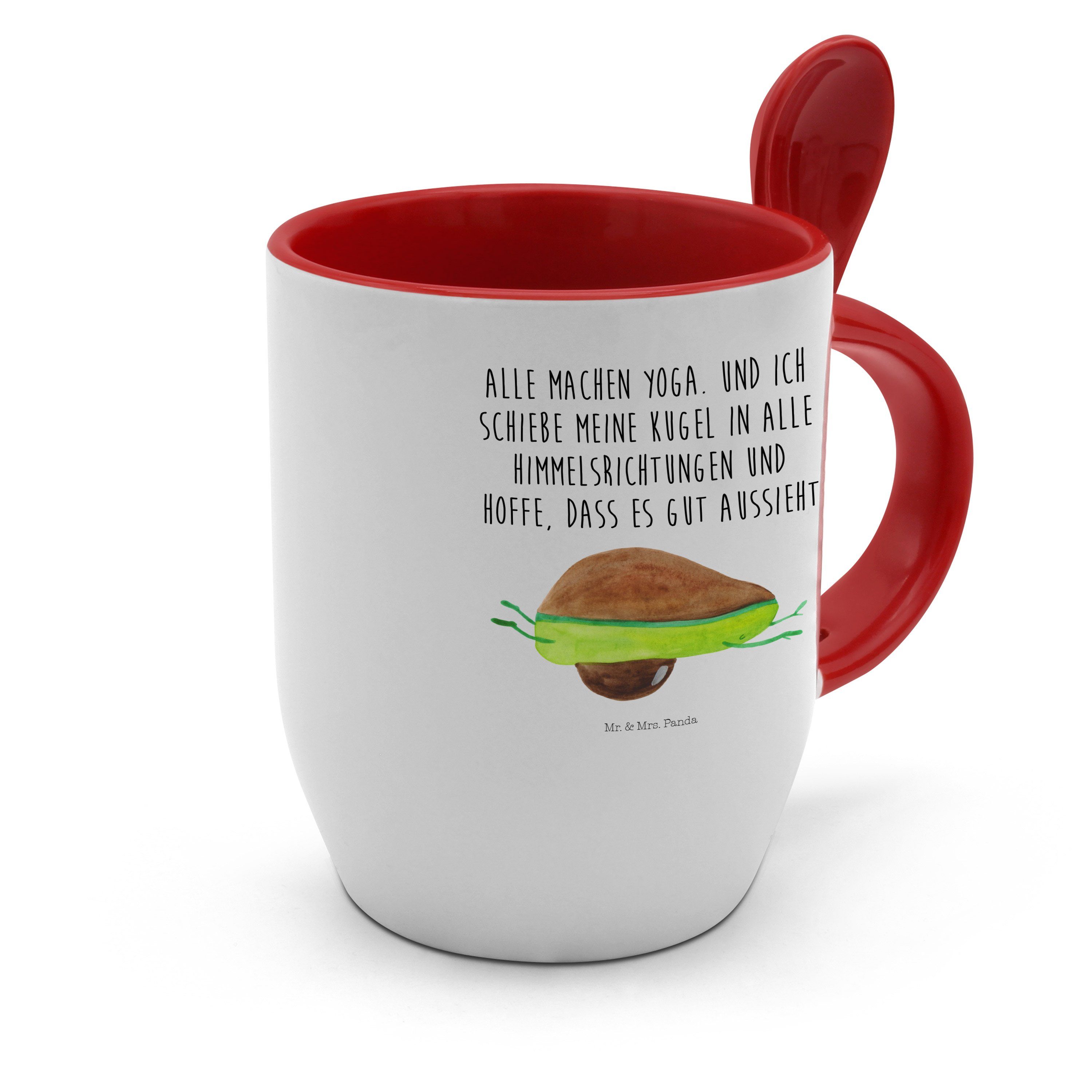 Vegan, Löffel, Tasse Mrs. Yoga Keramik Weiß Tasse mit - - Kaff, Avocado Panda Mr. & Tassen, Geschenk,