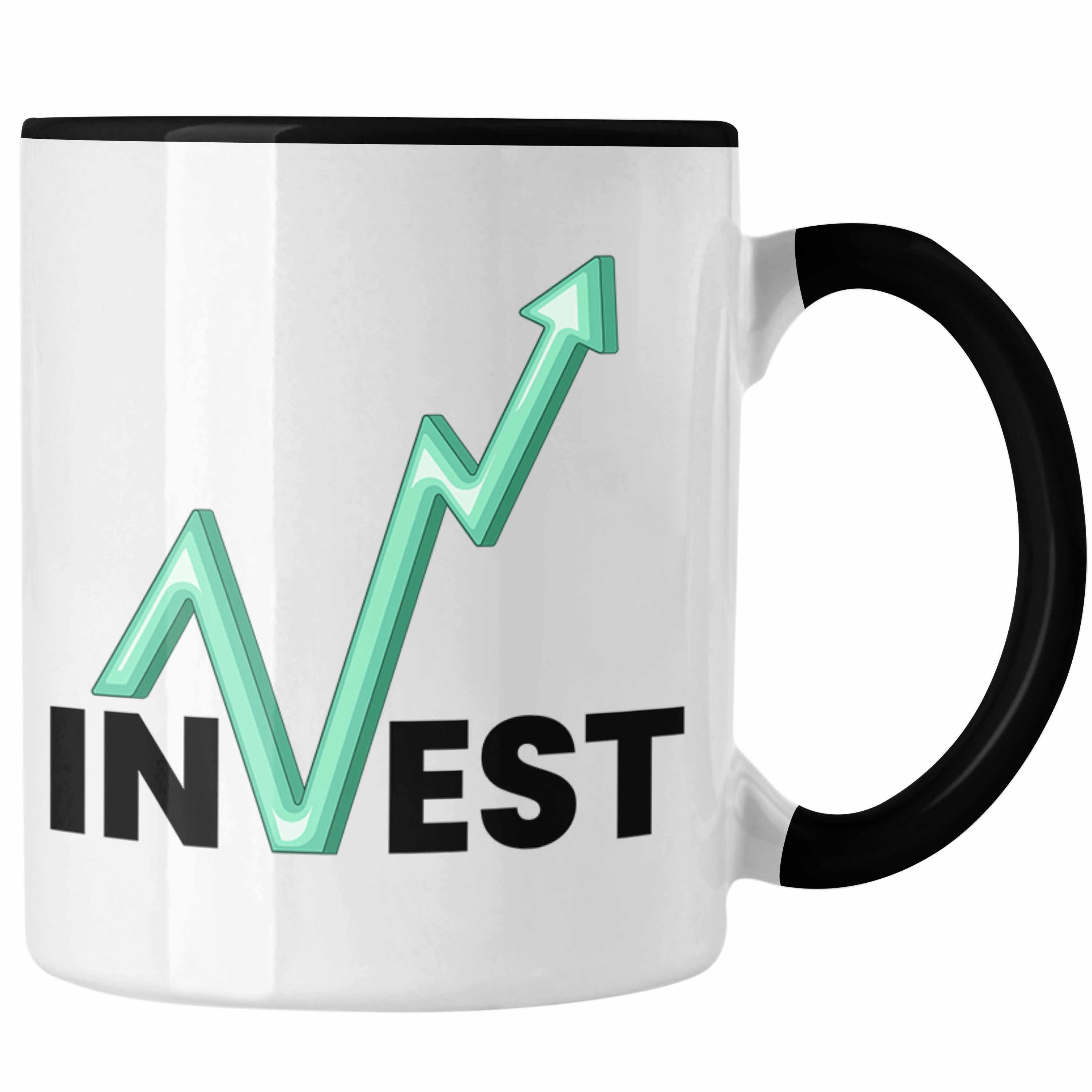 Trendation Tasse "Invest" Tasse Trader und Börsenfans Geschenk für Aktien Investment Li Schwarz | Teetassen