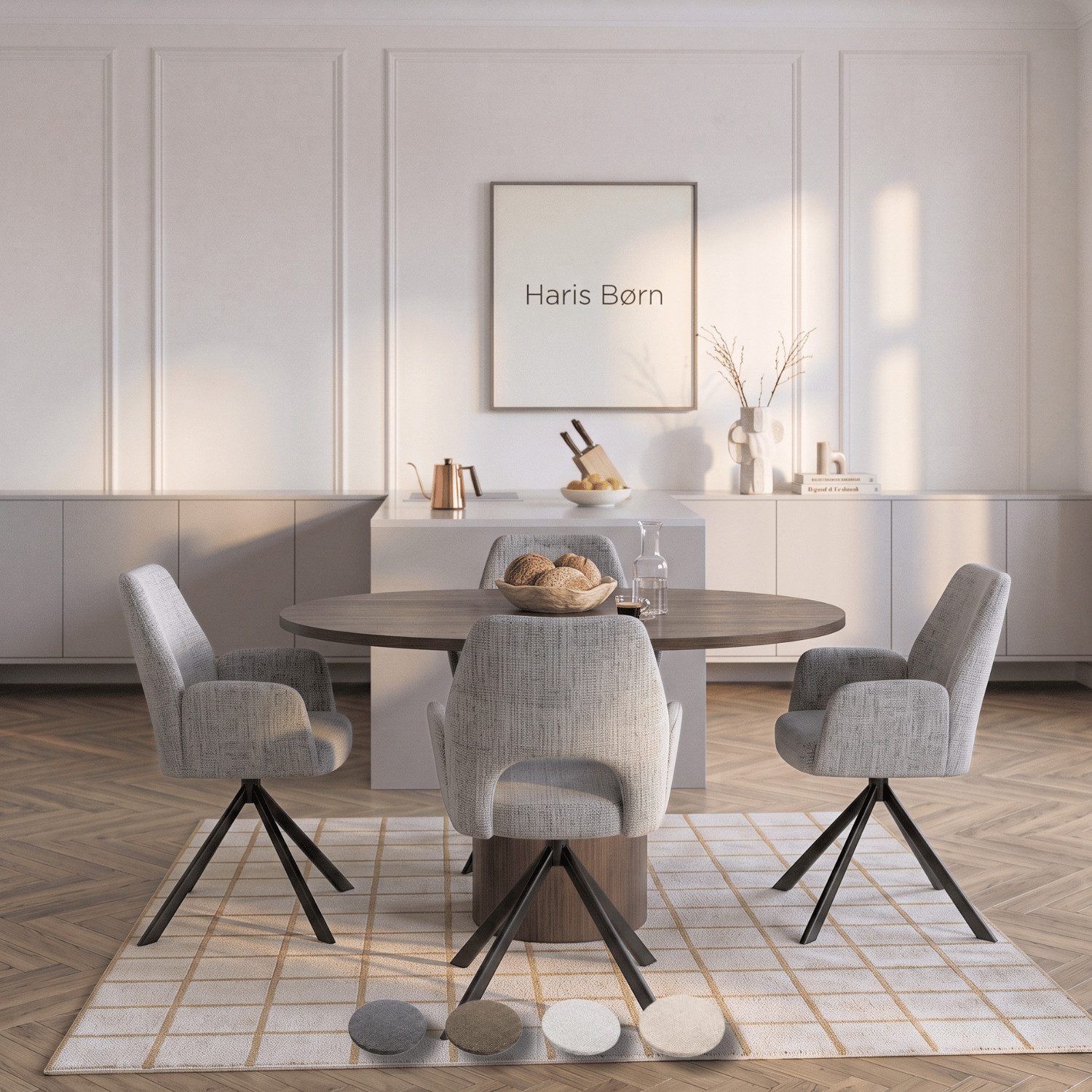Haris Børn Esszimmerstuhl LAUVREN Armlehnstuhl drehbar - Polsterstühle für Esszimmer (Set, 4 St), Premium Esszimmerstühle drehbar & Esstisch Stühle - Drehstuhl
