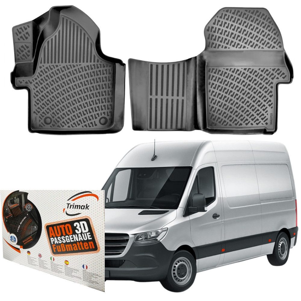 Trimak Passform-Fußmatten Oder Kofferraumwanne Oder Set kompatibel mit Mercedes-Benz Sprinter, Mercedes Benz Sprinter W907 Kastenwagen ab 2018 Gummimatten Auto TPE