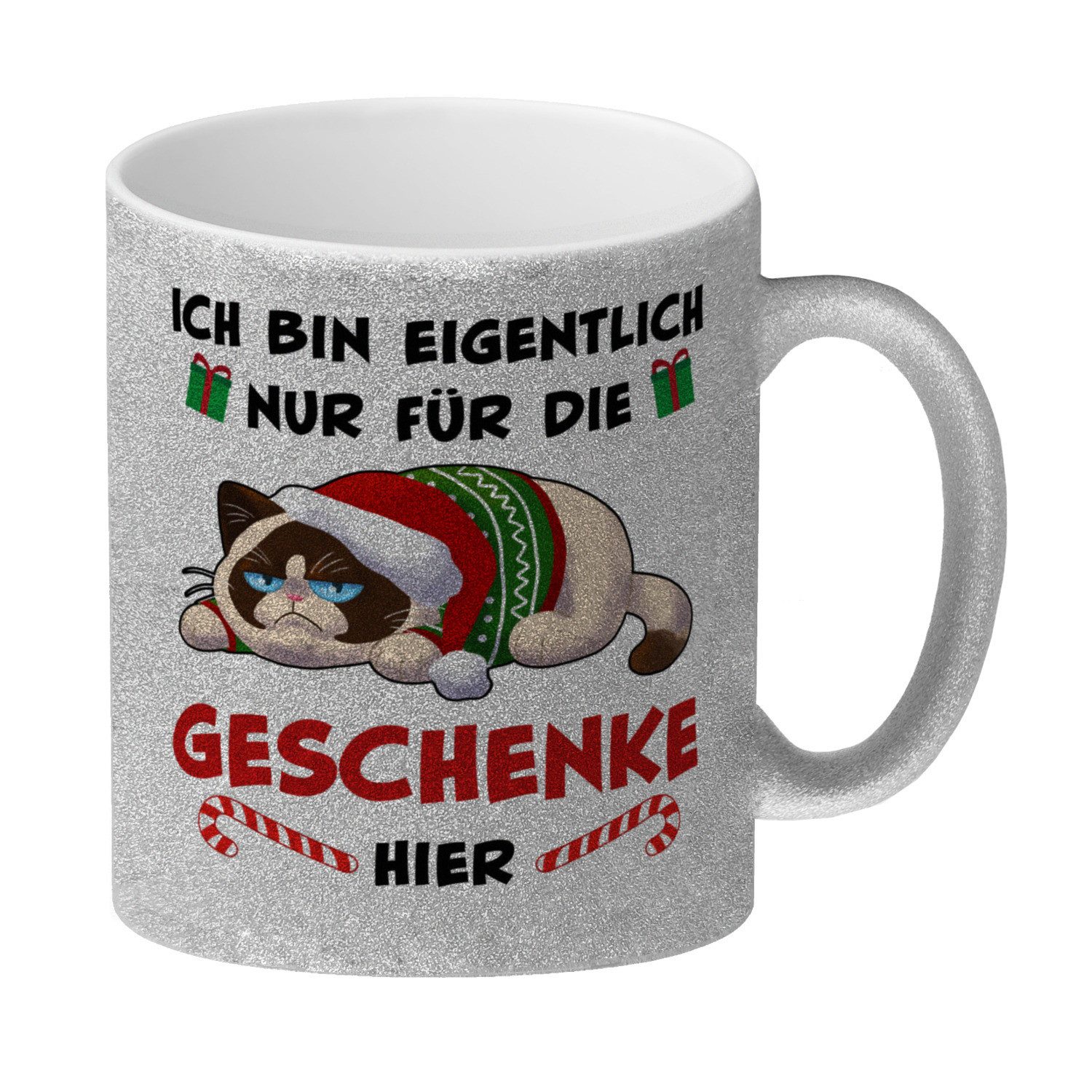 Tasse Grimmige Katze Glitzer Kaffeebecher mit Spruch nur für die Geschenke