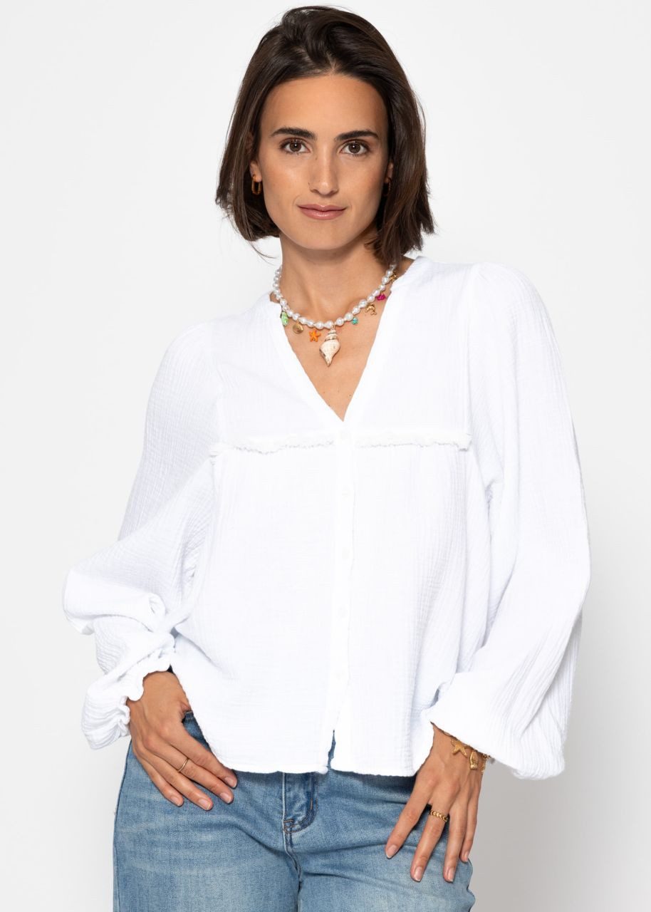 SASSYCLASSY Langarmbluse Musselinbluse Damen mit Fransen günstig online kaufen