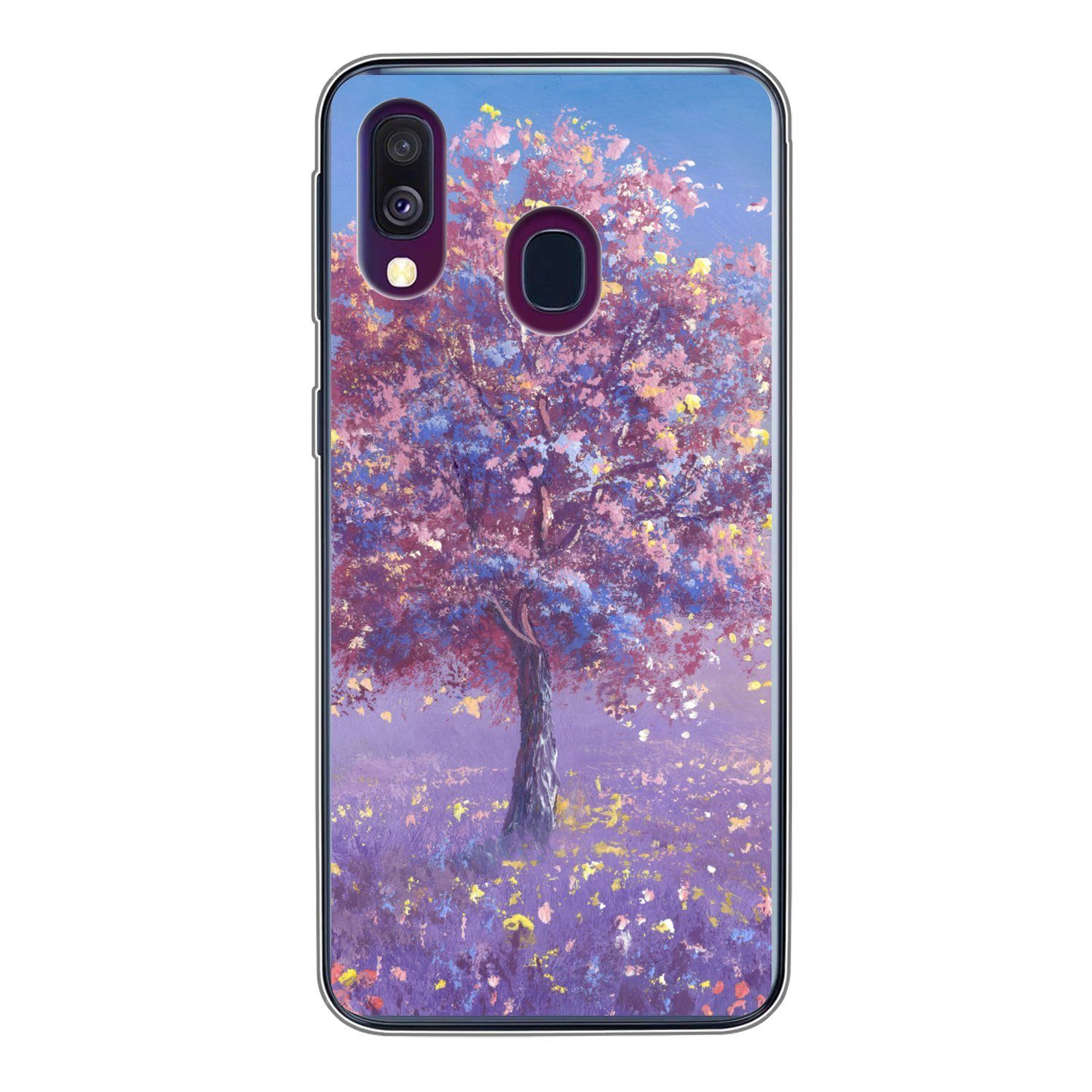MuchoWow Handyhülle für Samsung Galaxy A40 Baum - Sommer - Rosa, Smartphone-Bumper, Print, Handy Schutzhülle Dünn