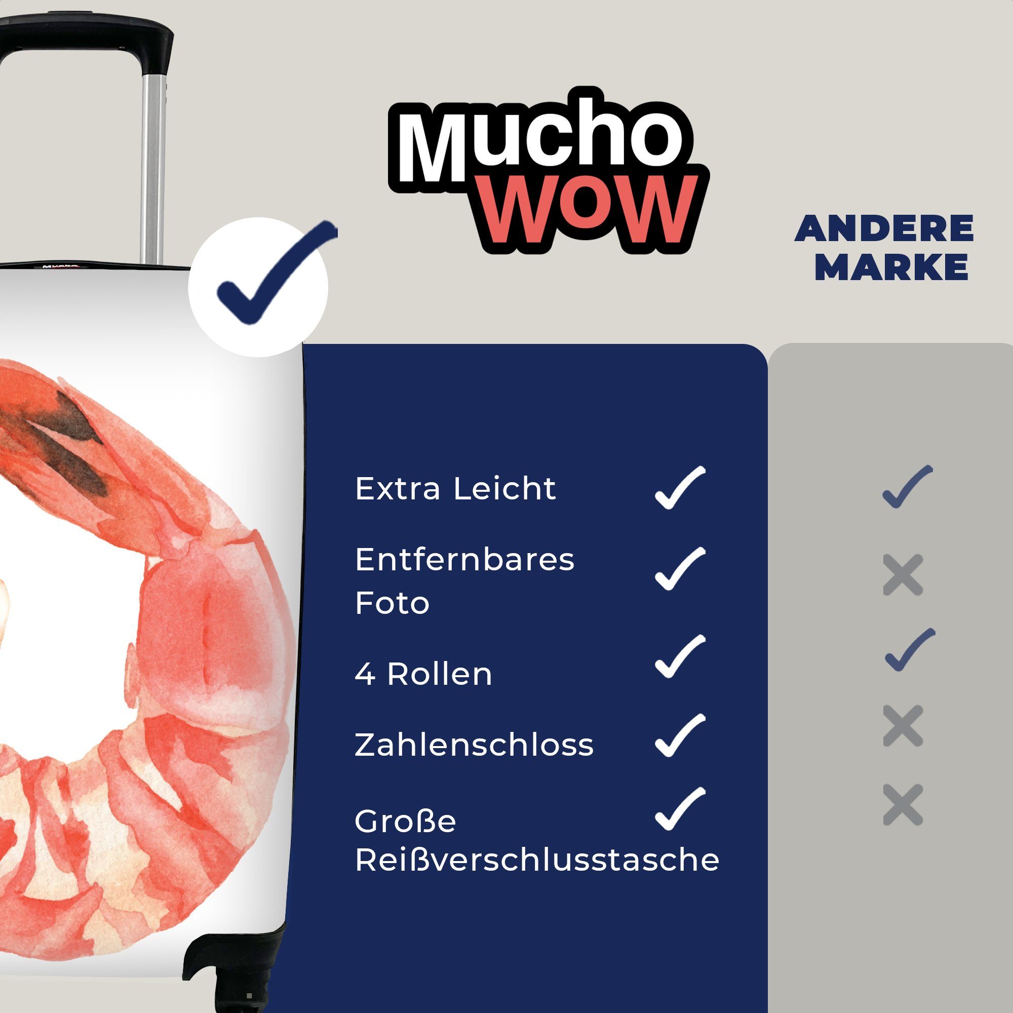 - MuchoWow - Handgepäck 4 Reisekoffer mit Garnele Reisetasche Trolley, für Handgepäckkoffer rollen, Rollen, Rosa, Aquarell Ferien,