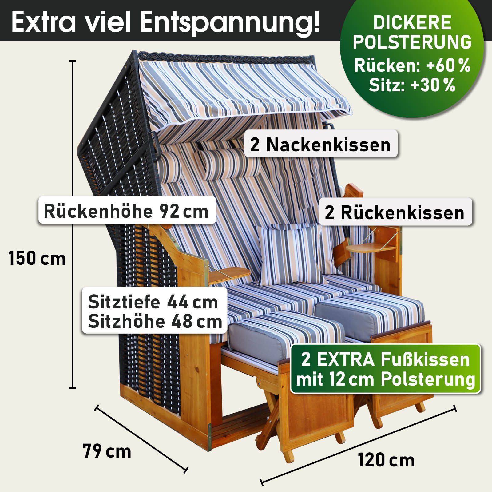BRAST Strandkorb für 2 Personen, 120cm breit, 5 Designs, BxTxH: 120x79x150 günstig online kaufen