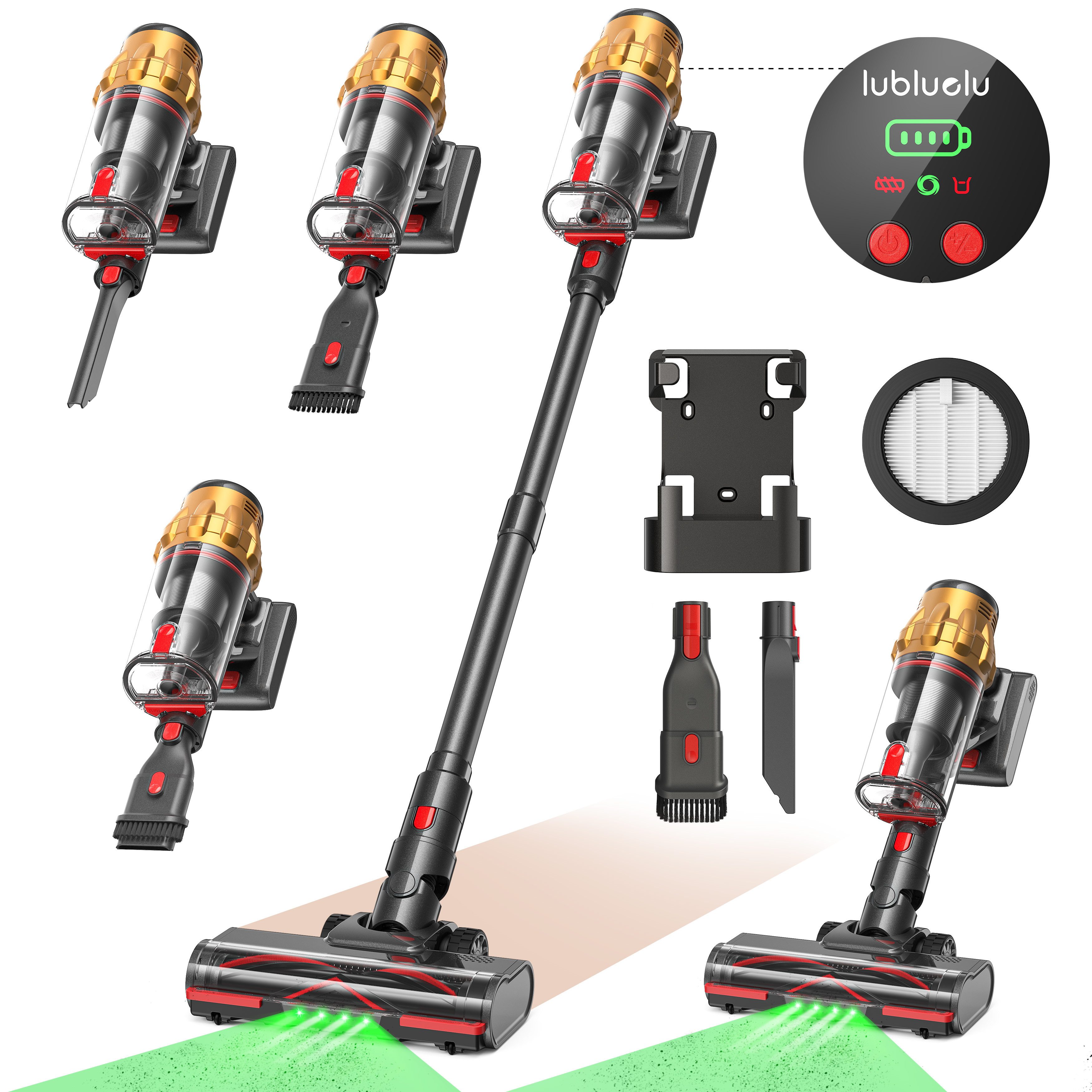 oyajia Akku-Hand-und Stielstaubsauger Kabelloser Akku Staubsauger 45Kpa Handstaubsauger Bodenstaubsauger, 550 W, beutellos, 50 Min. Laufzeit