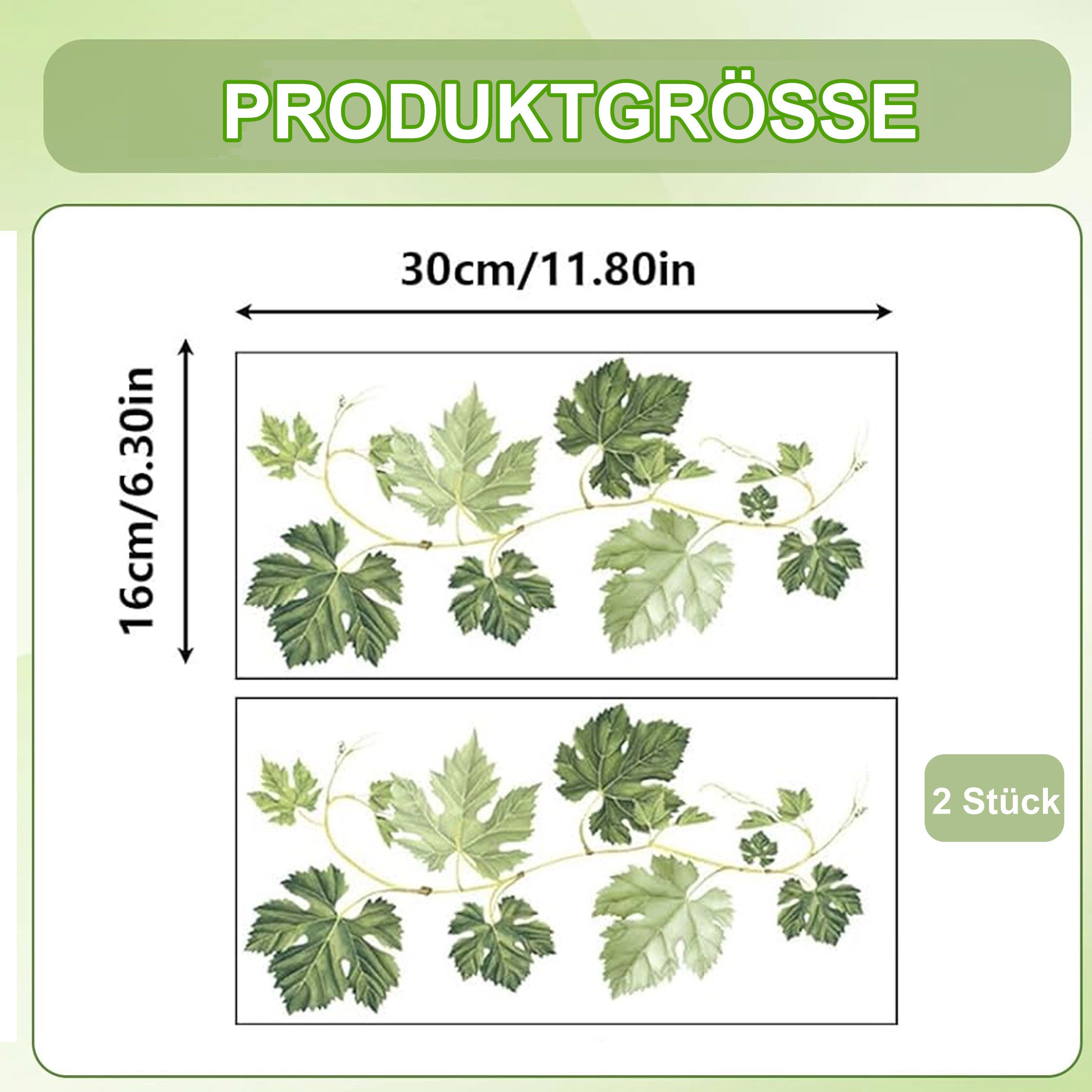 KINSI Wandtattoo 2 Stück Efeu Wandtattoo, Grüne Blatt Wandaufkleber, PVC, 16x30cm (2 St), für Schlafzimmer Büros Sofa Hintergrund Hause Wanddeko
