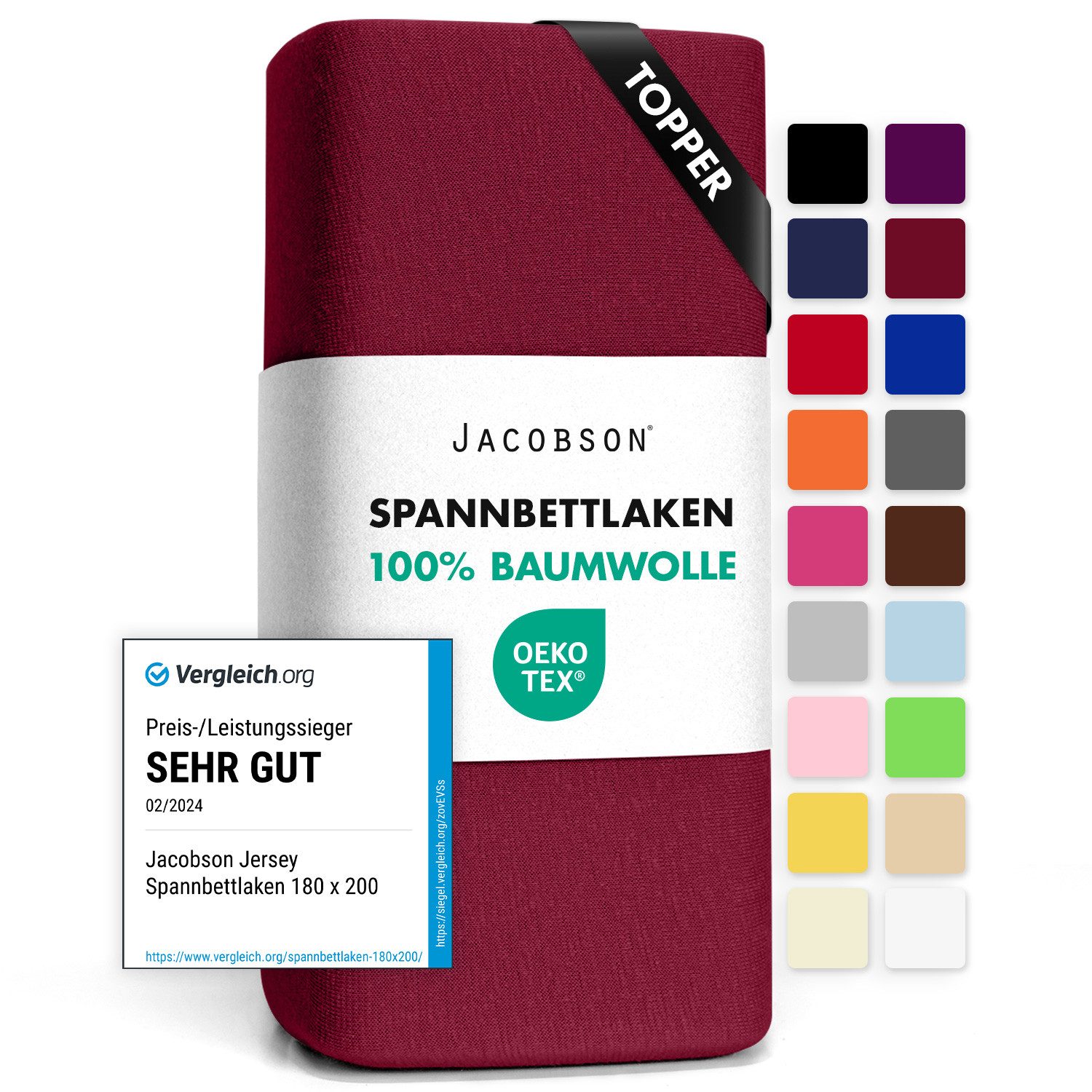 Jacobson Spannbettlaken TOPPER aus 100% Baumwolle, Jersey Bettlaken 160 g/m günstig online kaufen