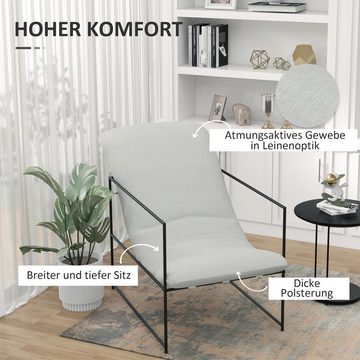 HOMCOM Relaxsessel Loungesessel mit Armlehne, Gepolsterter Akzentstuhl, Polsterstuhl (Akzentsessel, 1-St., Loungesessel), Beige, 65,5 x 106 x 94 cm