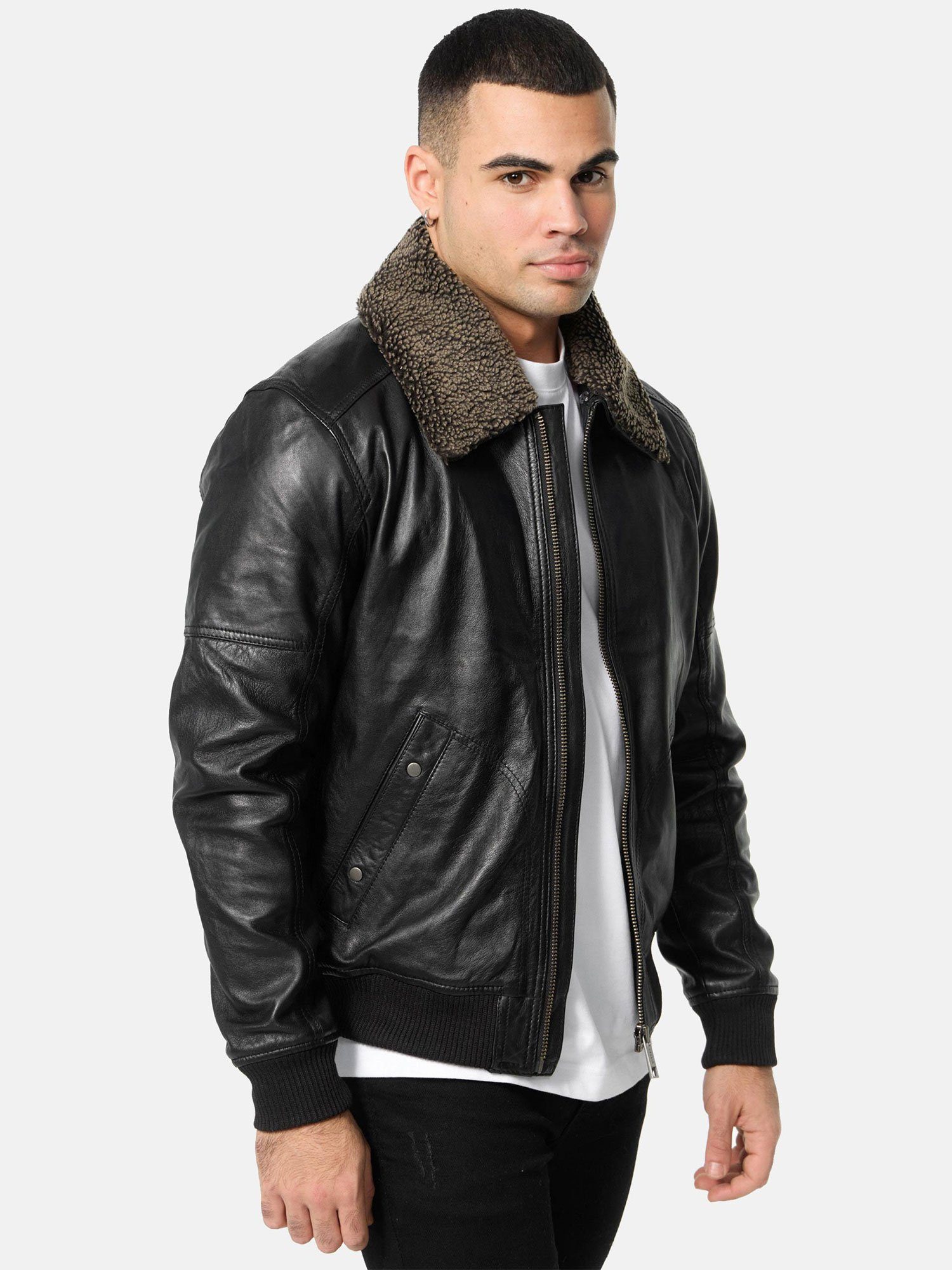 abnehmbarem schwarz Lederjacke Tazzio Fell A801 mit