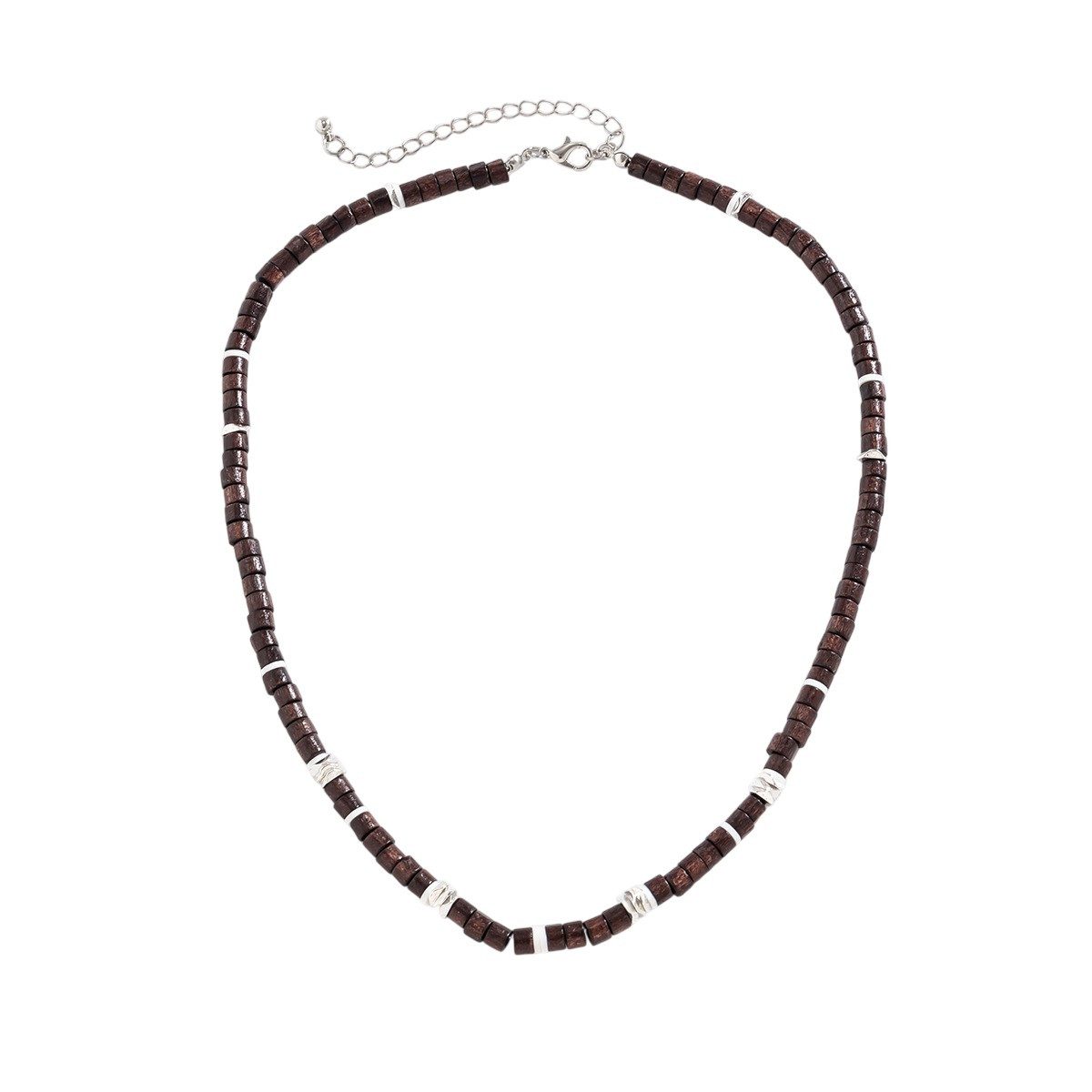 KARMA Kette ohne Anhänger Halskette Holz Braun Silber Herren (Geschenk für Ihn Holzkette, 1-tlg., Herrenhalskette modern), Kette Herrenschmuck Männer