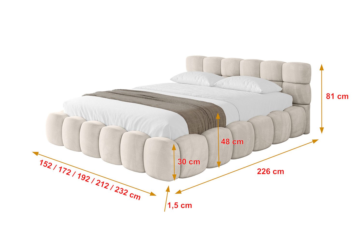 ALTDECOR Polsterbett LEYA-v1 (Polsterbett mit Bettkasten und Lattenrost, Boxbett ohne Matratze), Doppelbett mit Stauraum, Bett mit Kopfteil – Bild 4 von 5