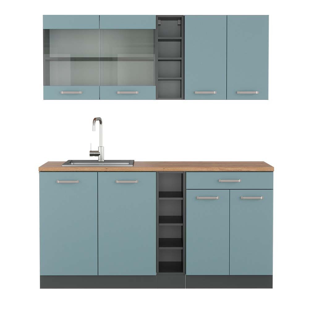 Vicco Küchenzeile R-Line, Blau-Grau/Anthrazit, 160 cm, günstig online kaufen