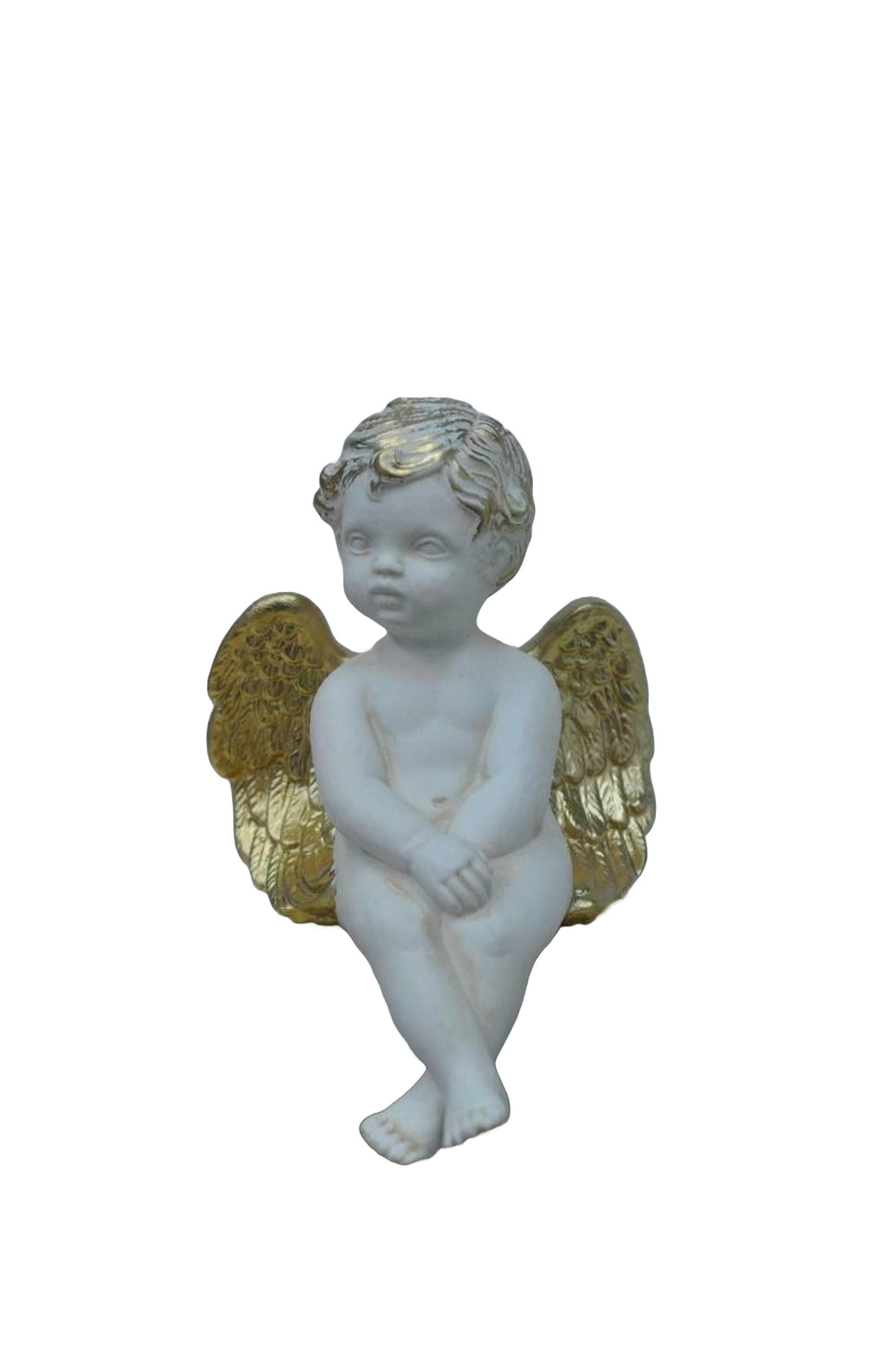 JVmoebel Engelfigur Sitzender Engel aus handgefertigtem Stuckgips in Gold, Made in Europa